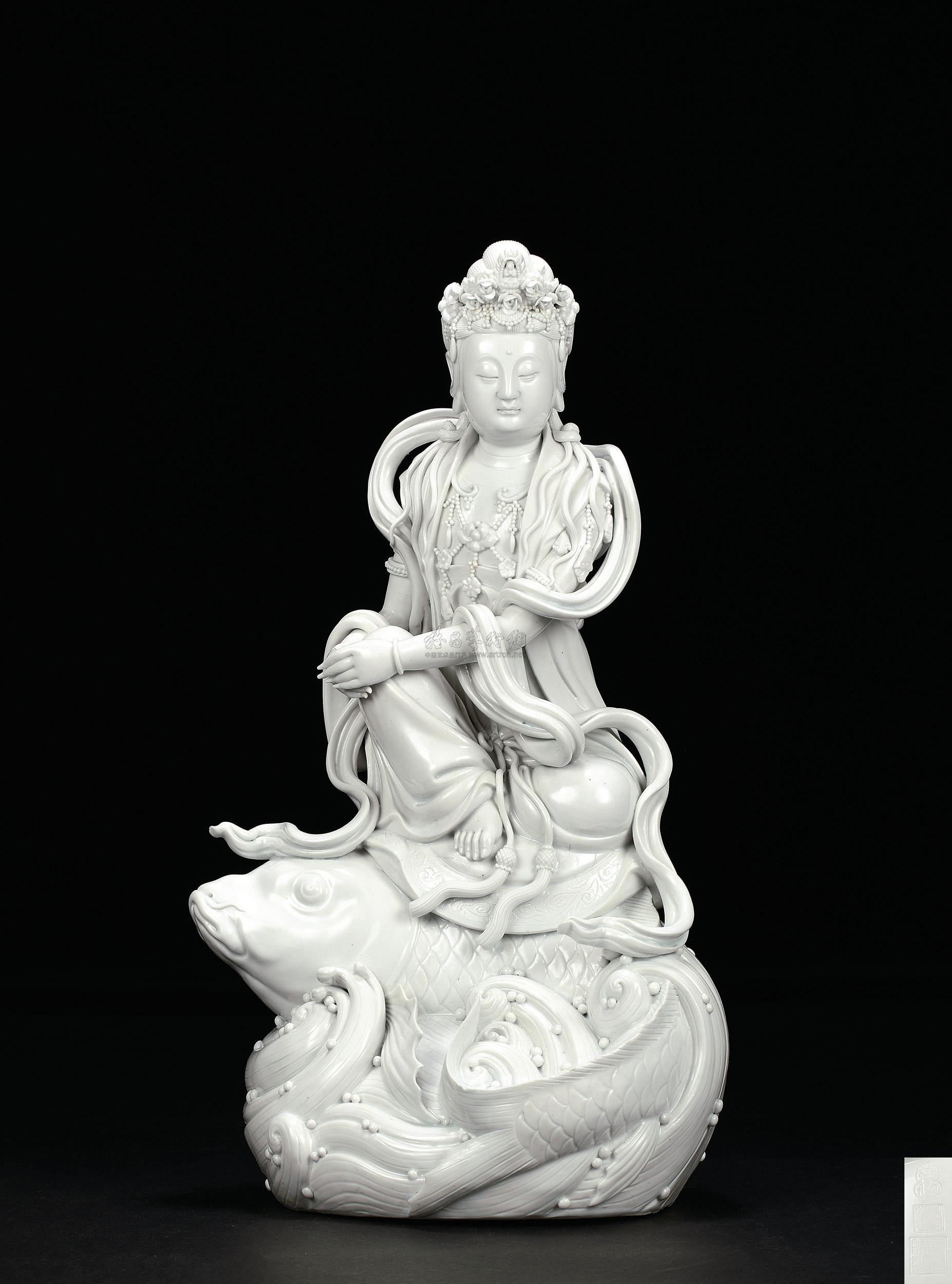 0044民国德化窑坐鲤观音像