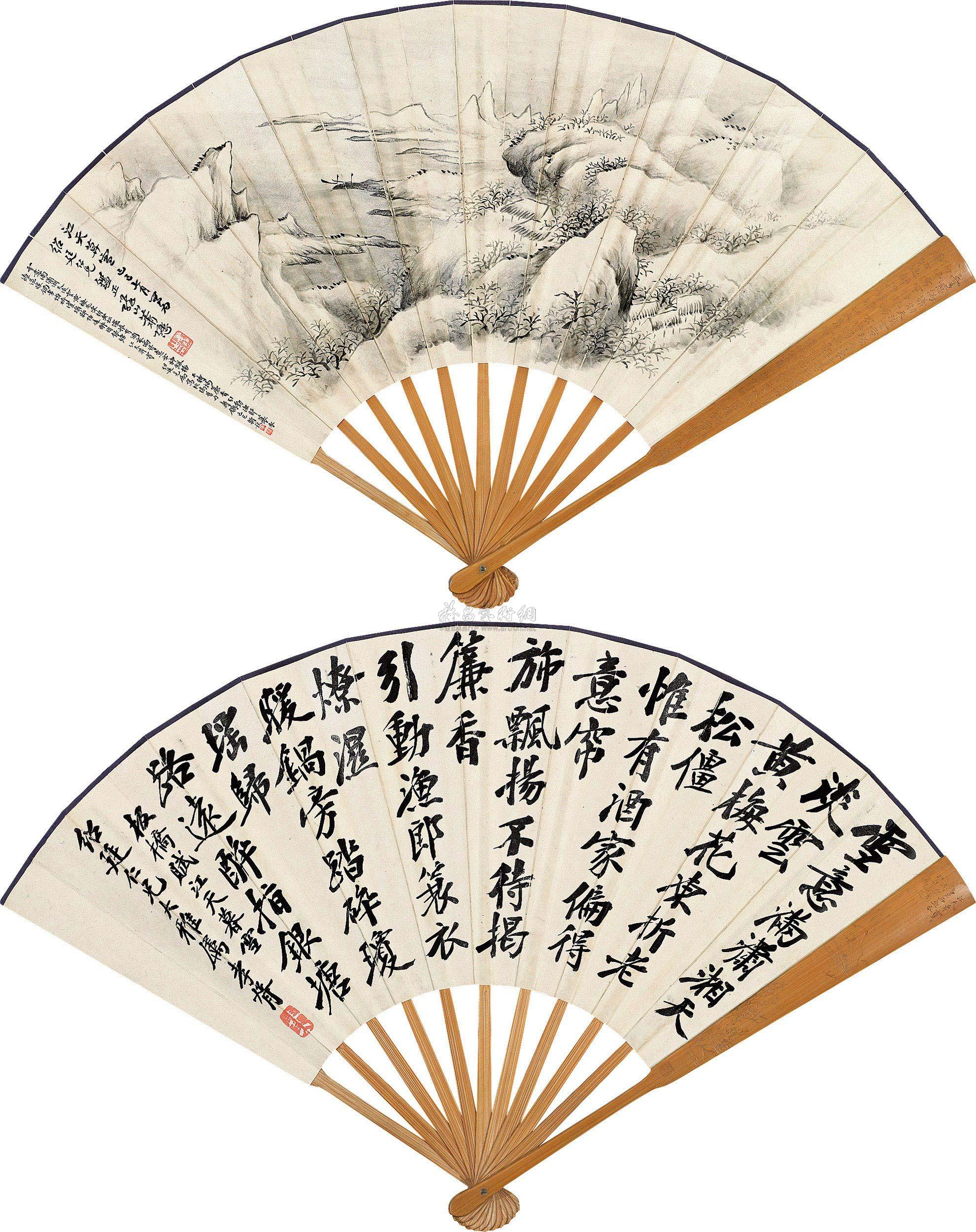 【己巳(1929)年作 江天暮雪 行书 成扇 水墨纸本】拍卖品_图片_价格_鉴赏_绘画_雅昌艺术品拍卖网