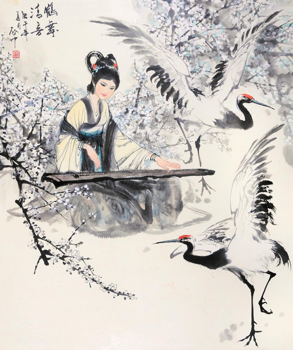 【鹤舞清音 镜框 设色纸本】拍卖品_图片_价格_鉴
