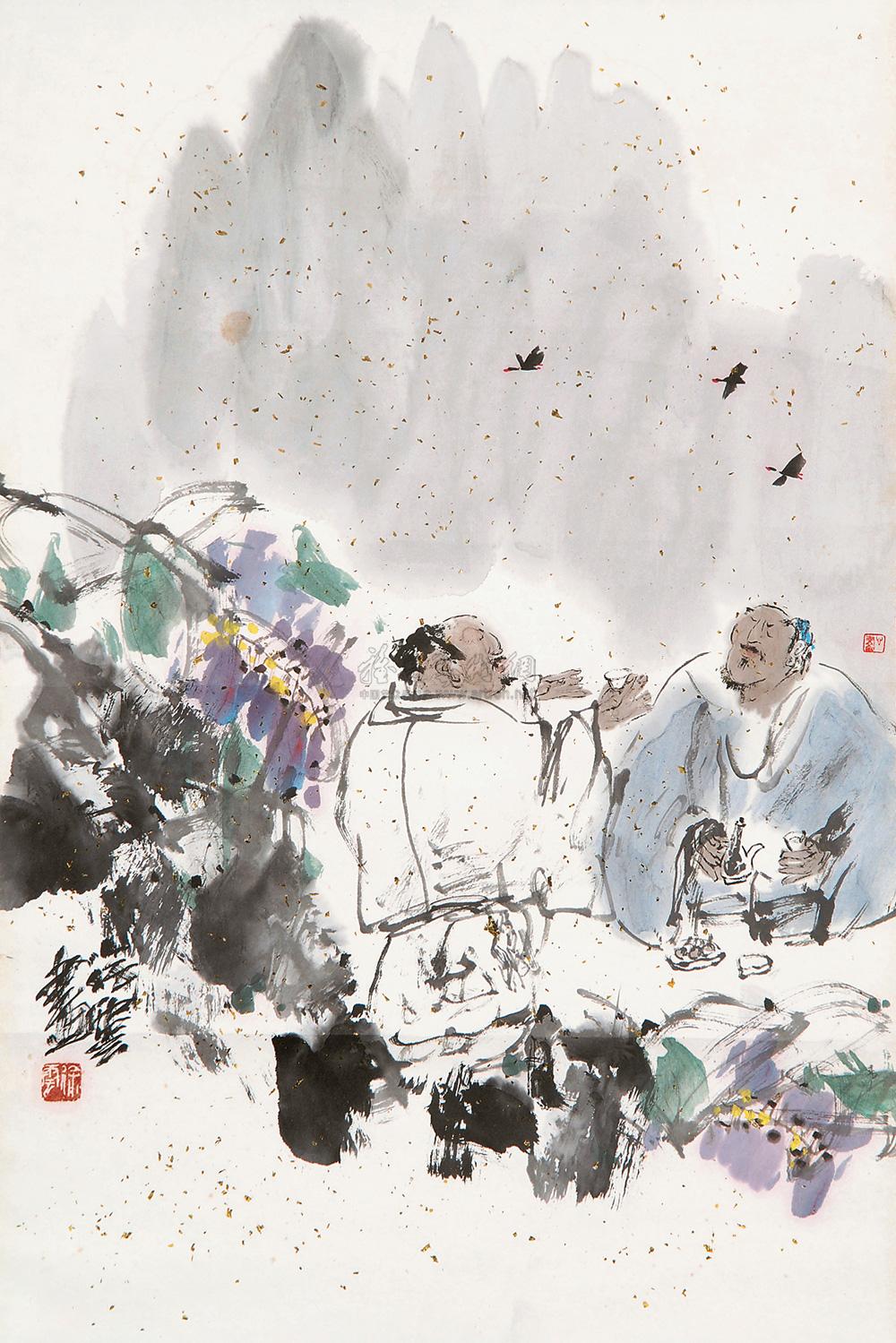 0031高士对饮图立轴纸本