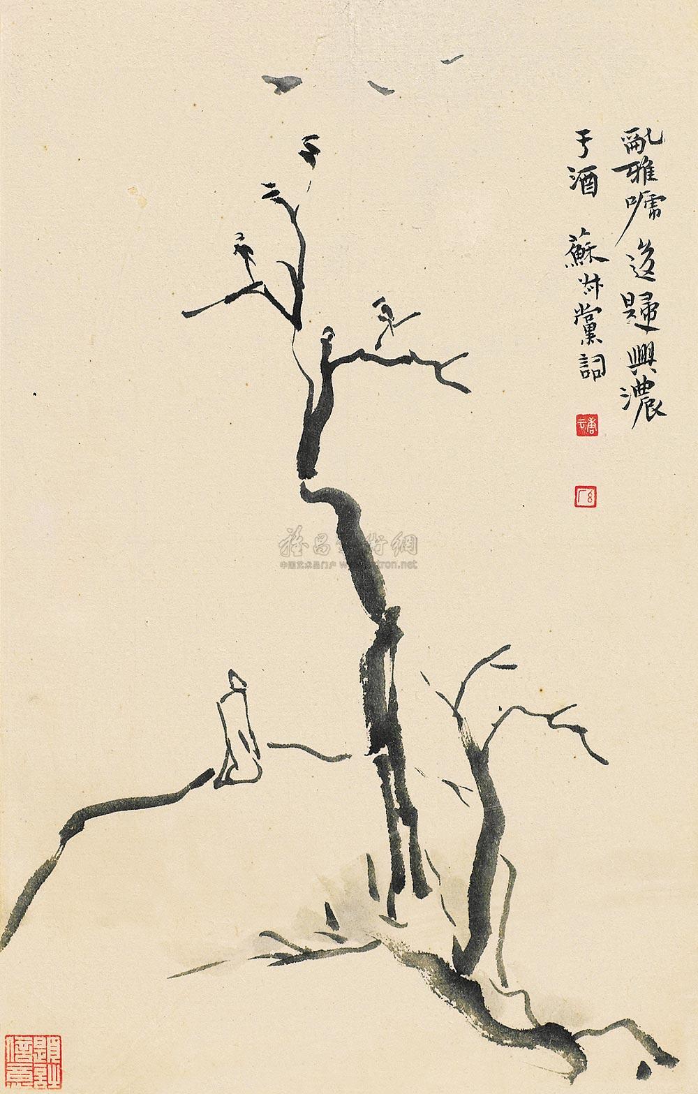 1006枯木清趣镜心水墨纸本