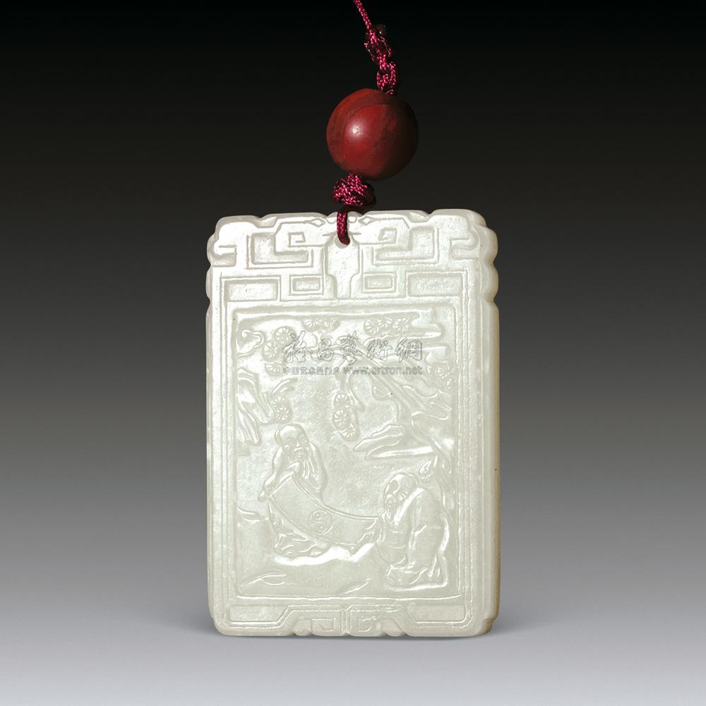 0478 白玉高士观画子冈牌