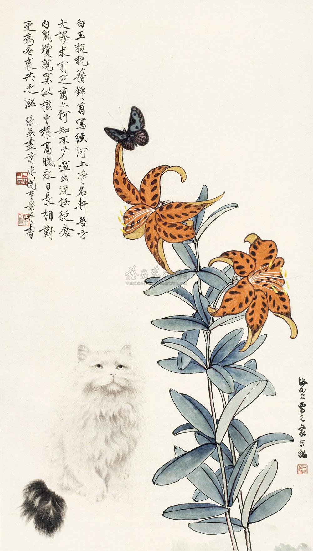0262萱花耄耋图镜心纸本