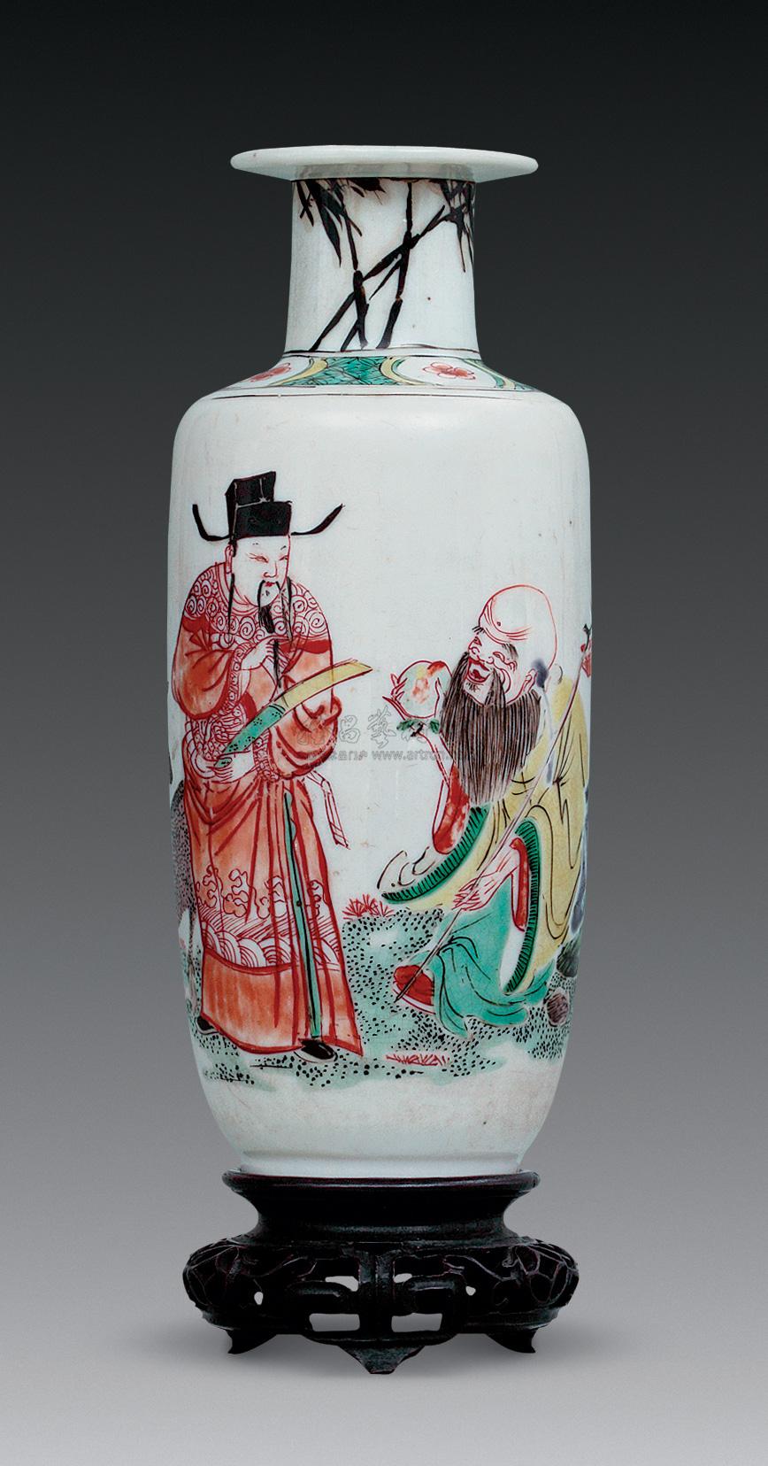 0066清康熙五彩人物棒槌瓶