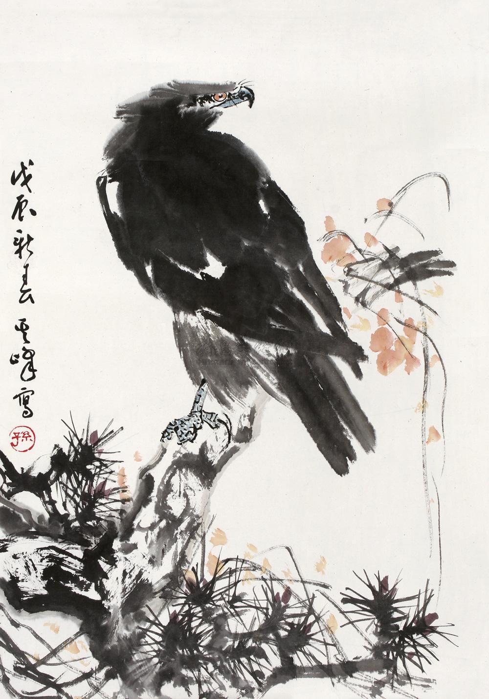 1384戊辰1988年作松鹰图镜心纸本