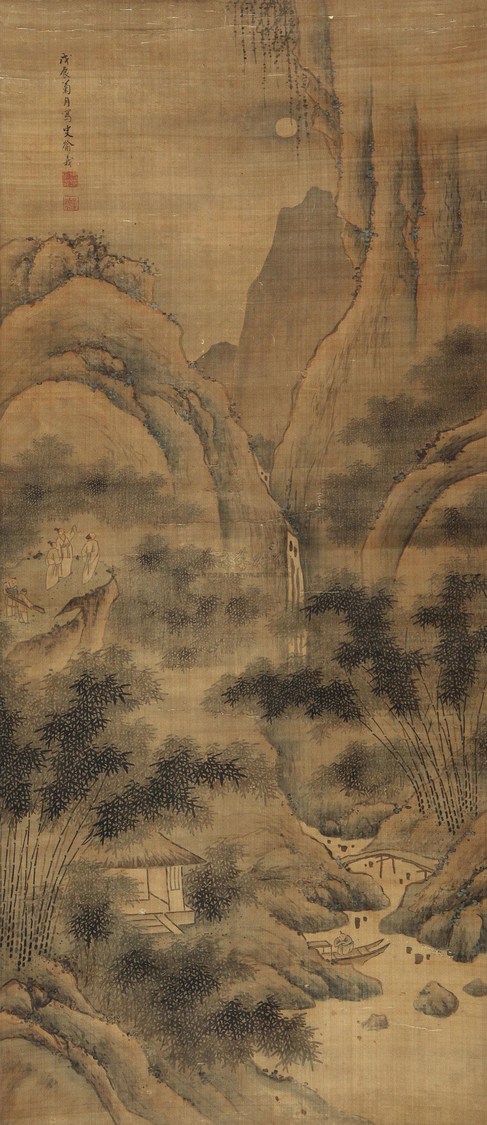 2347赏月图立轴绢本
