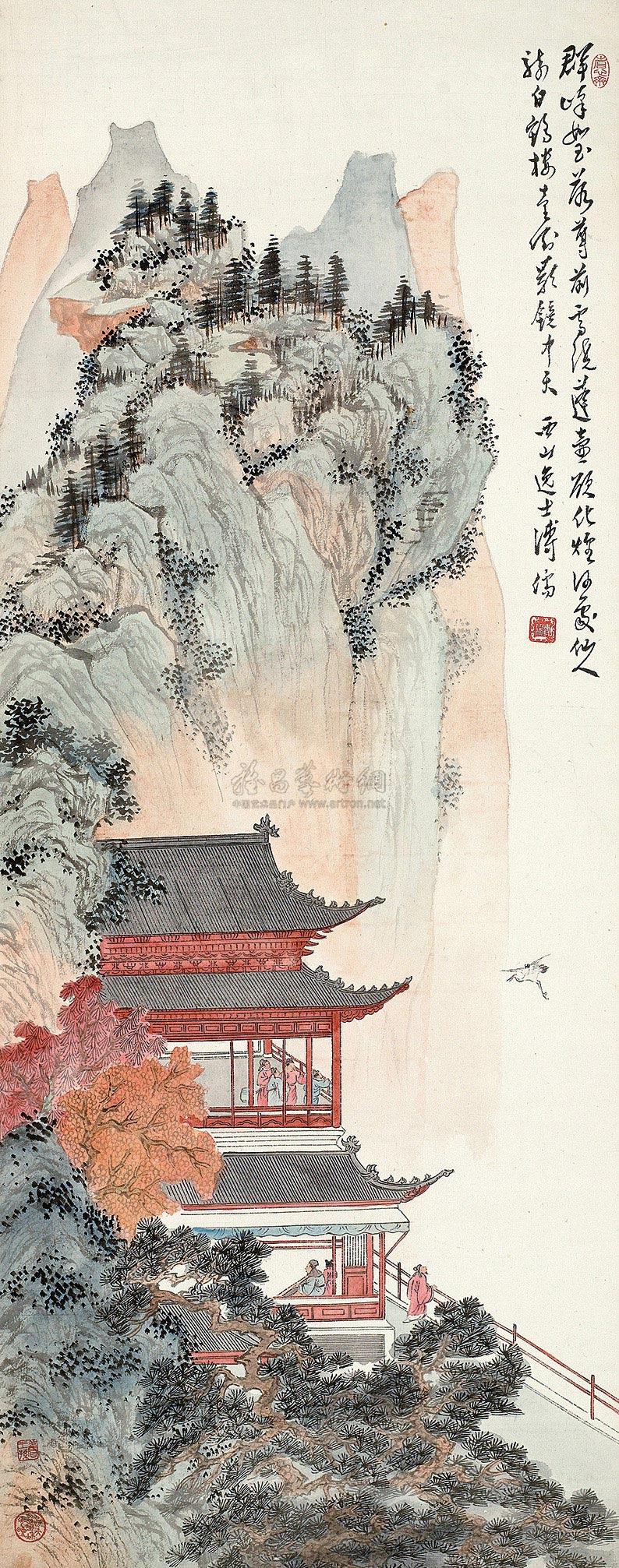 *0266 楼台仙阁 镜心 设色纸本