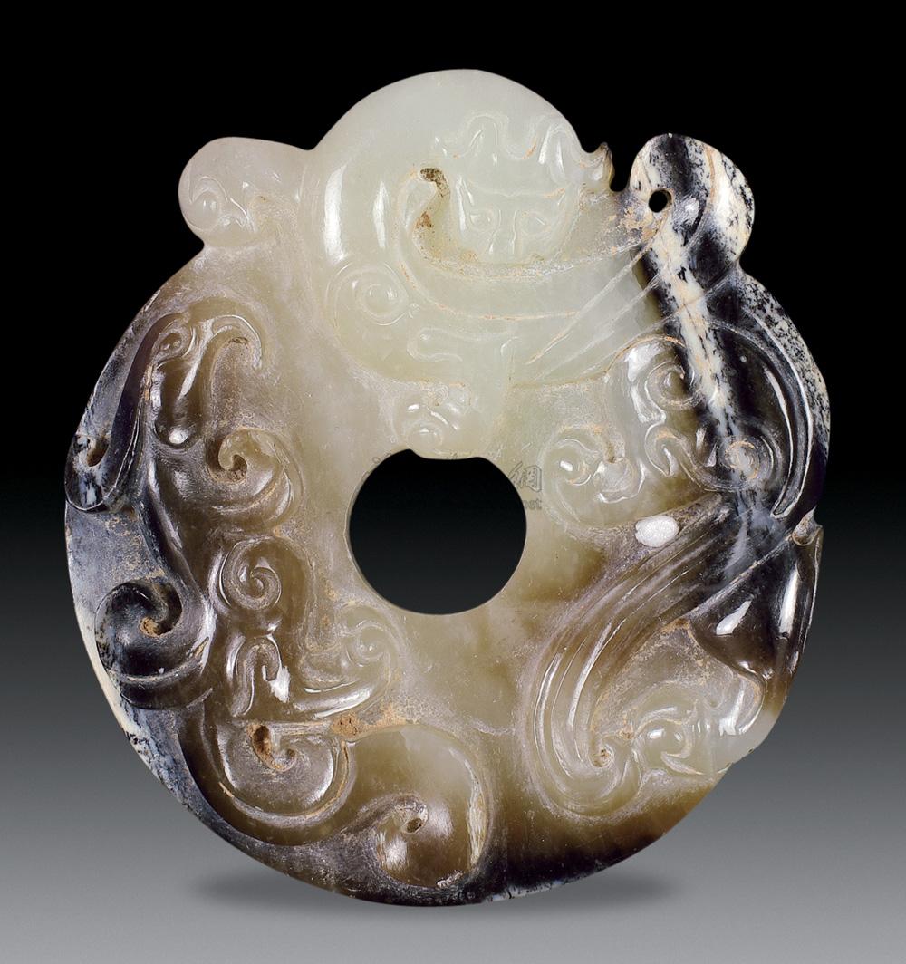 1216 汉代 白玉螭纹出廓璧形珮