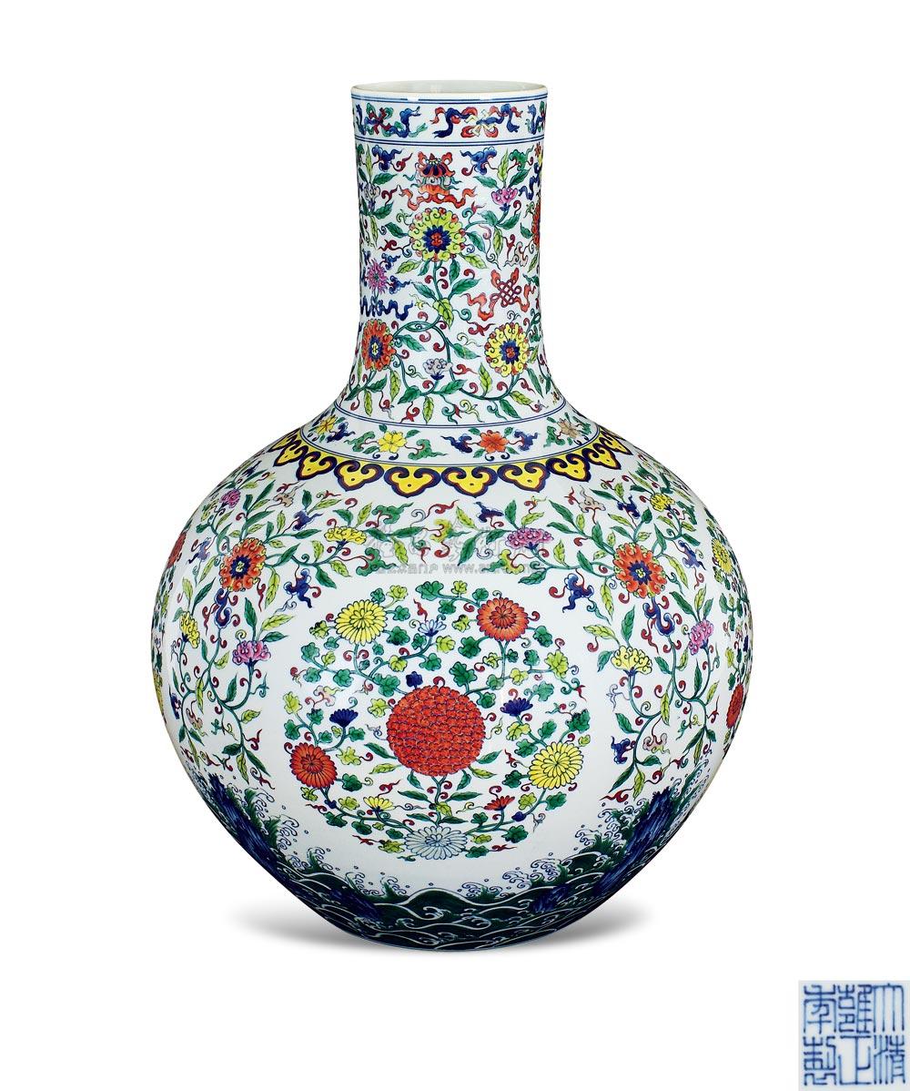 【清雍正 斗彩花卉纹天球瓶】拍卖品_图片_价格_鉴赏_清代斗彩瓷器