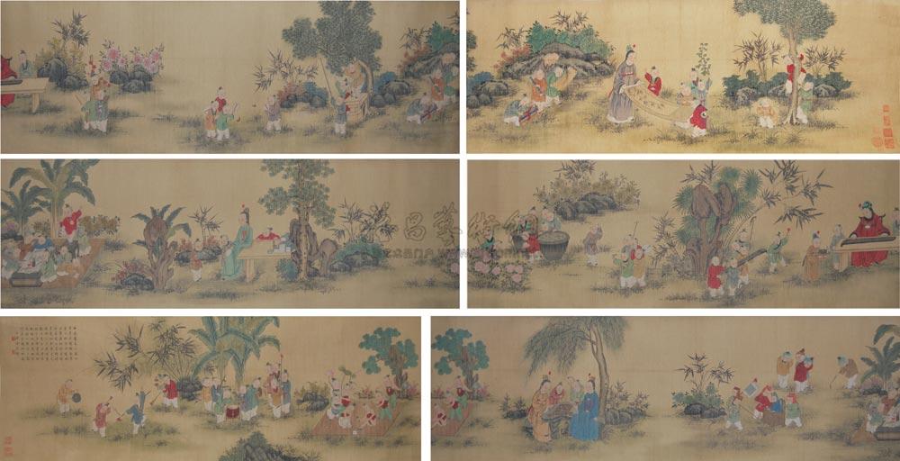 0175百子图手卷绢本