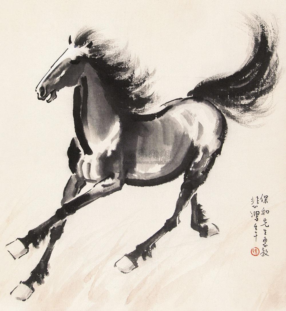 0703奔马图镜心水墨纸本