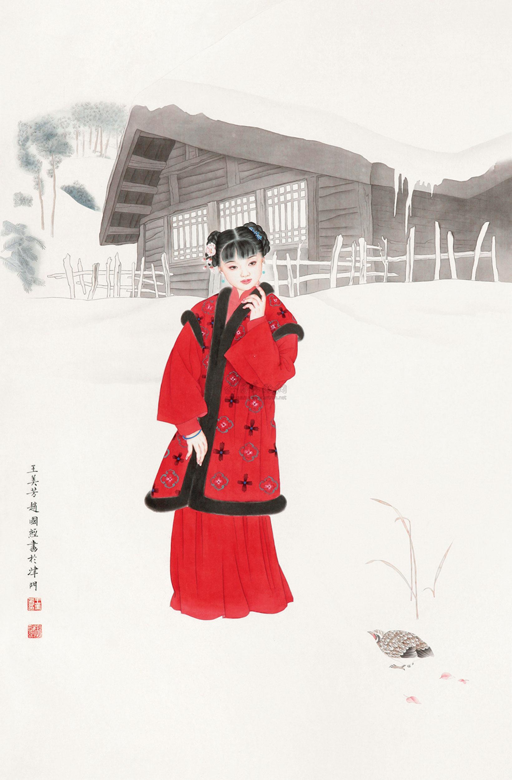【红衣女孩 镜心 纸本】拍卖品_图片_价格_鉴赏_绘画_雅昌艺术品拍卖