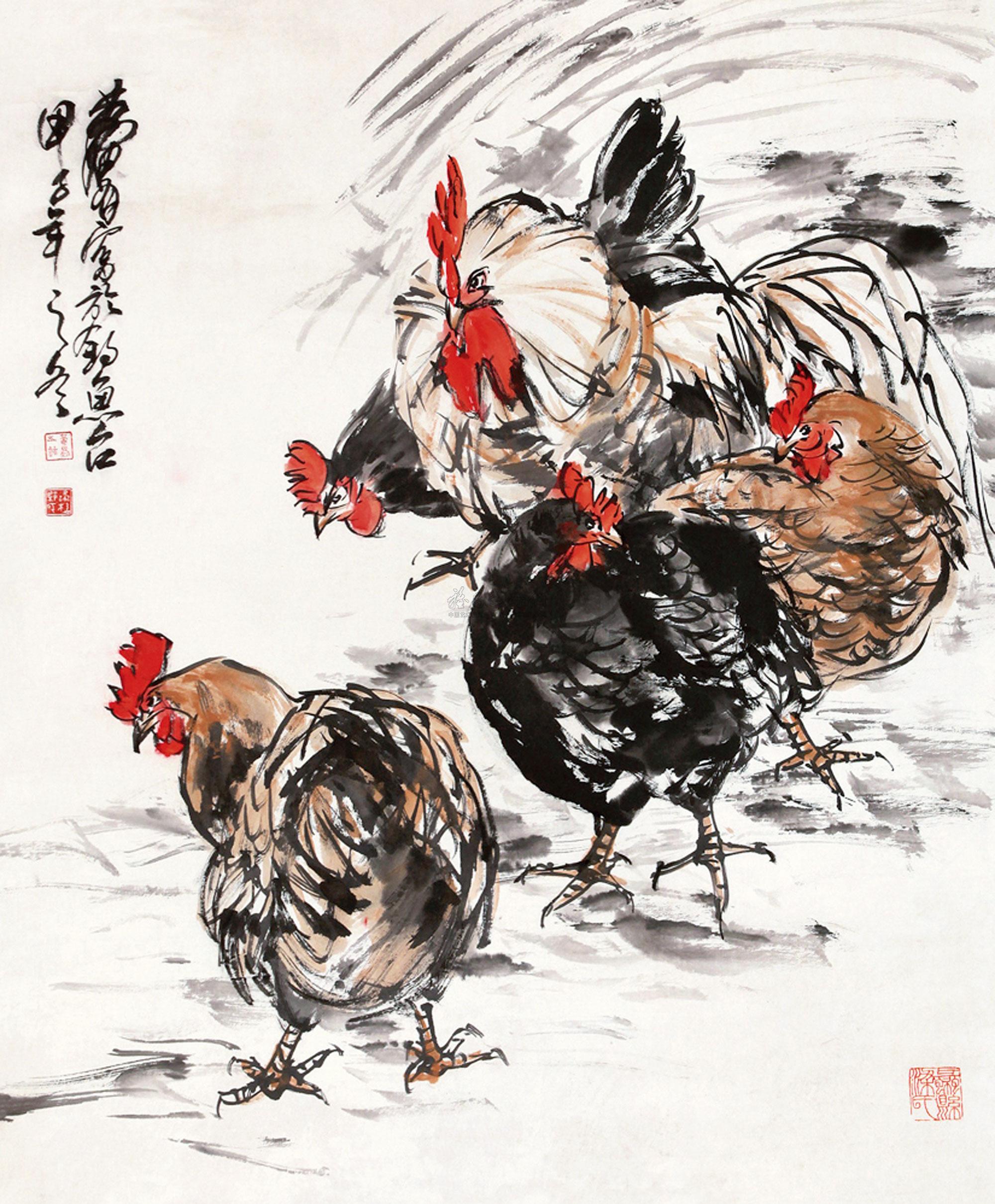 0696 群鸡图 立轴 纸本
