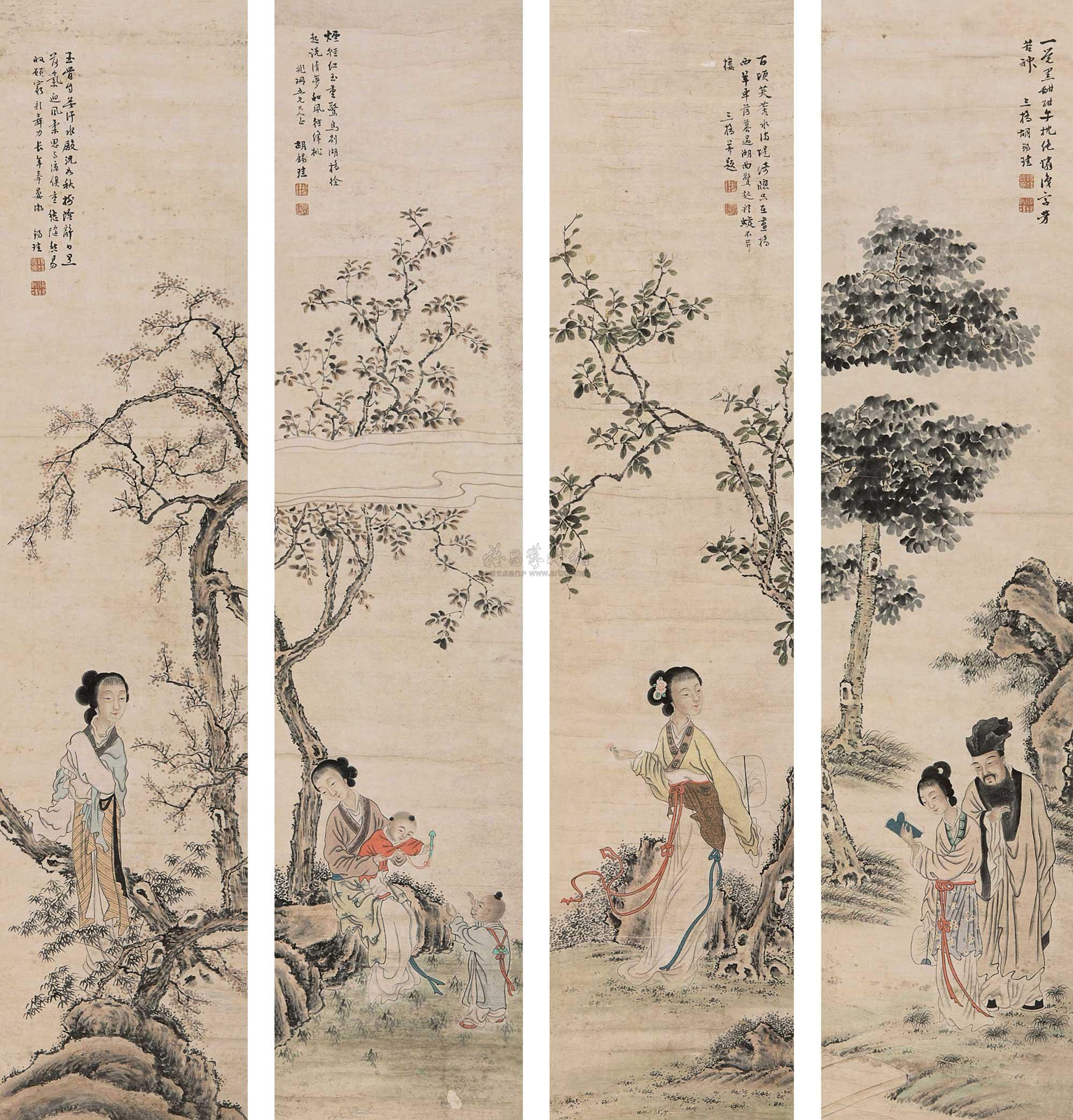 【人物 四条屏 立轴 设色纸本】拍卖品_图片_价格_鉴赏_绘画_雅昌艺术