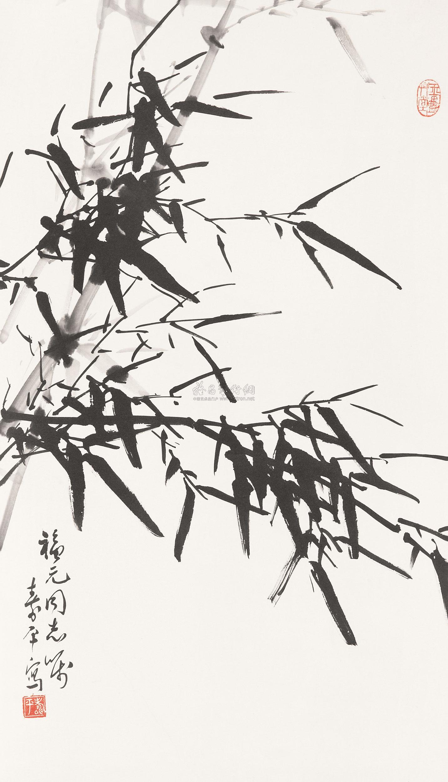 0043墨竹立轴水墨纸本