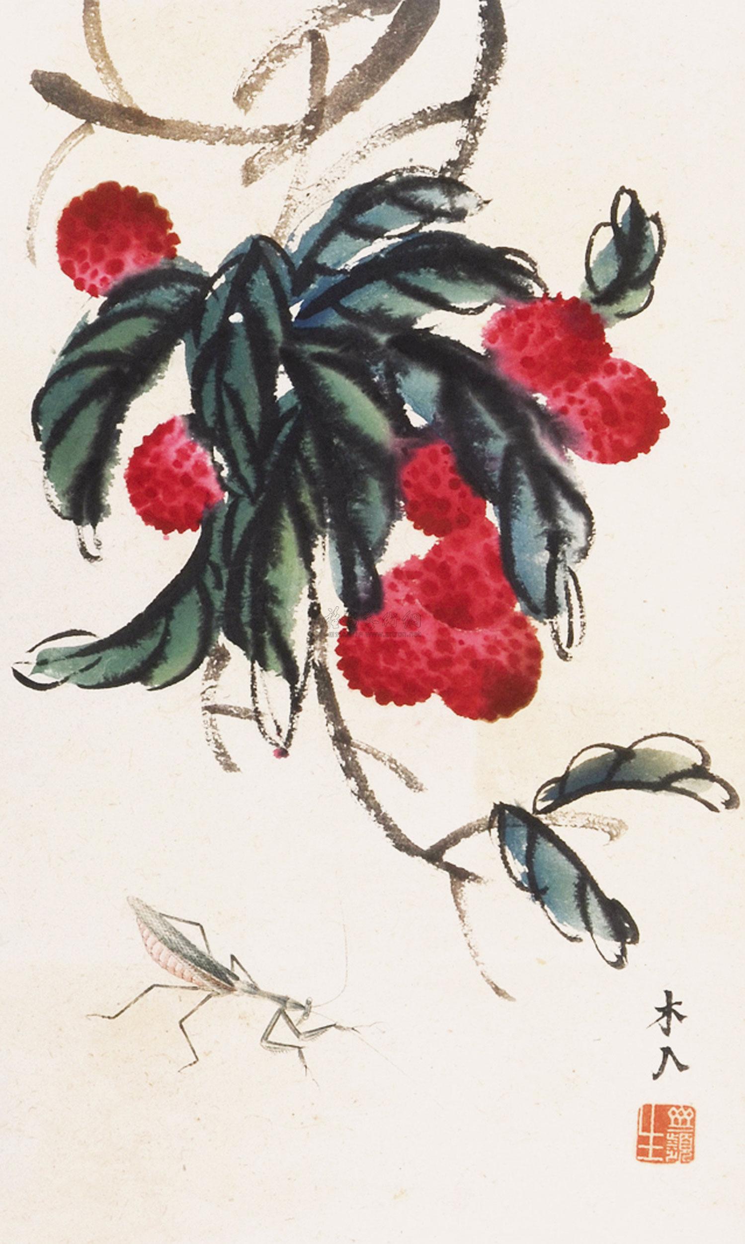 0592荔枝草虫立轴纸本