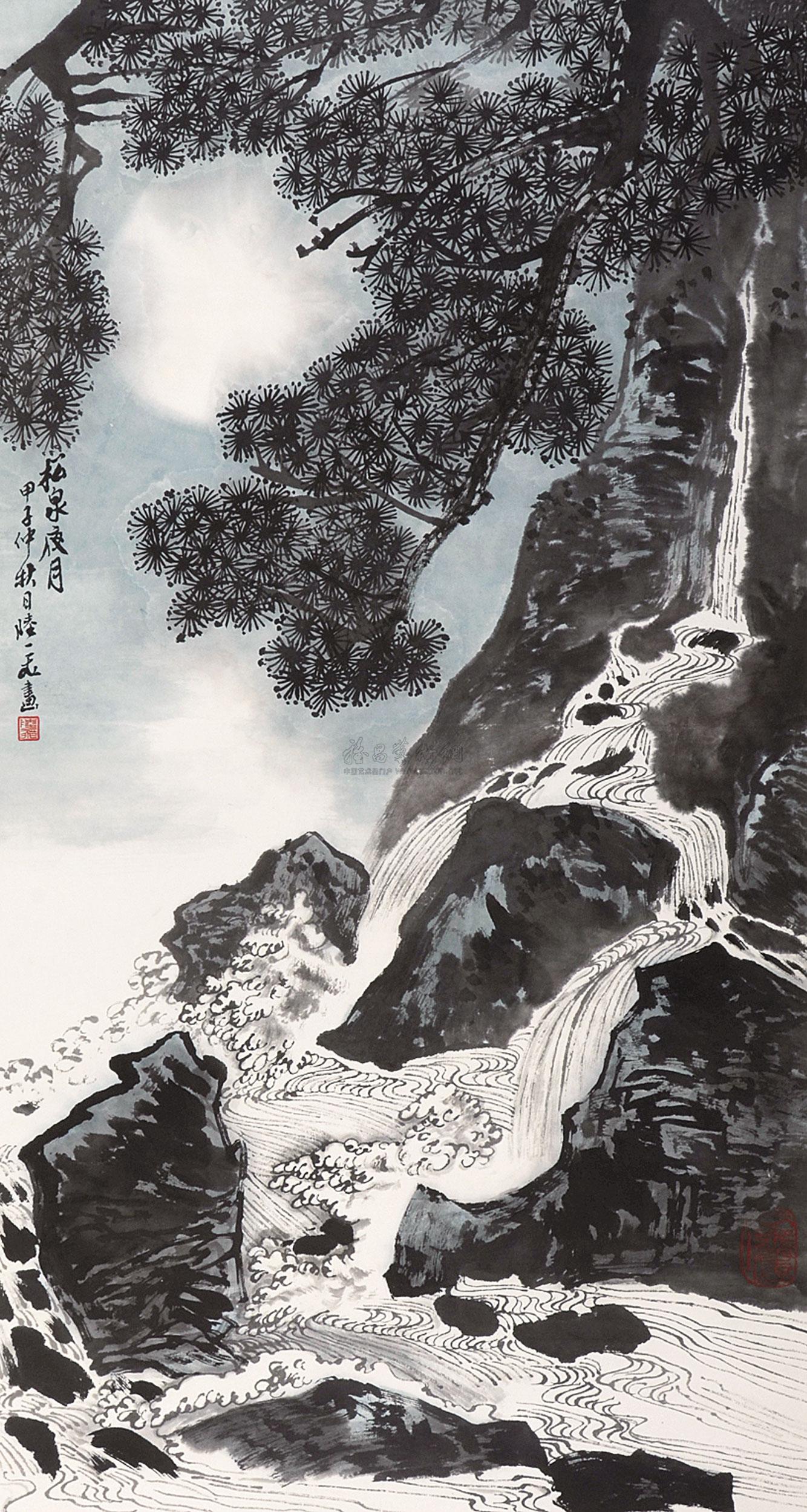 松泉瀑布国画图片