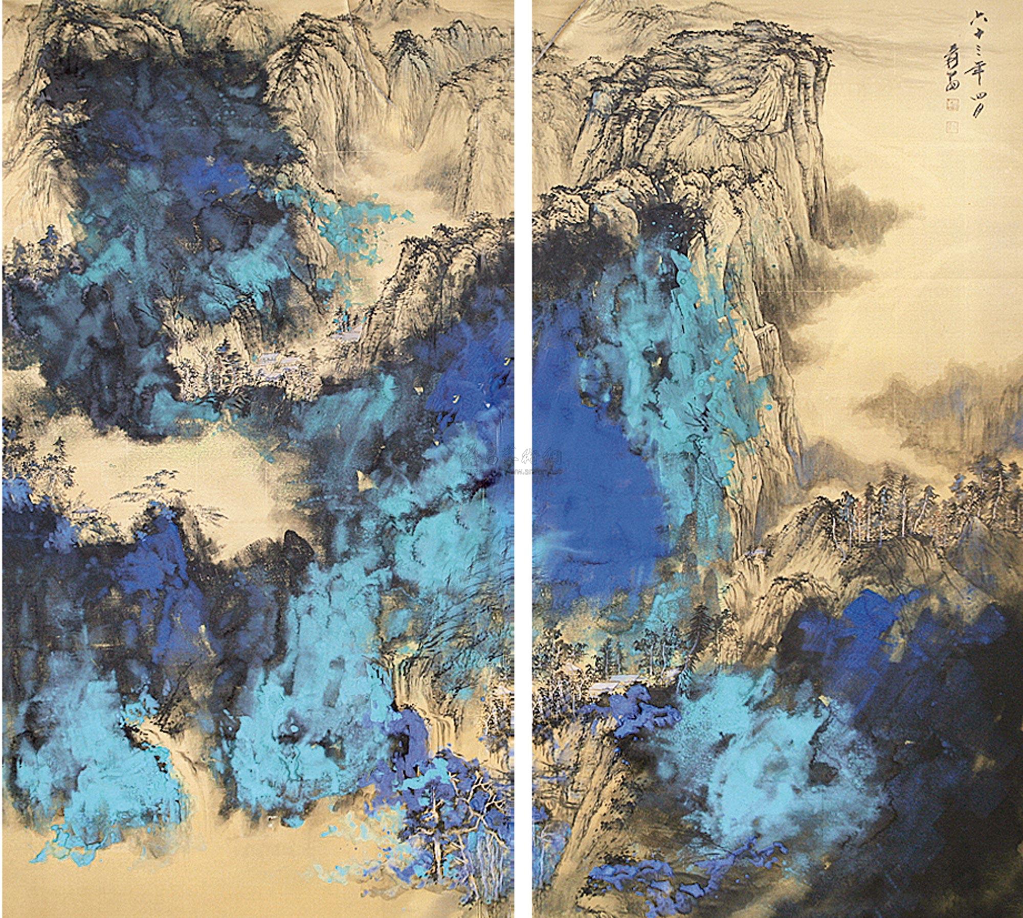 【泼彩山水 屏风】拍卖品_图片_价格_鉴赏_绘画_雅昌艺术品拍卖网