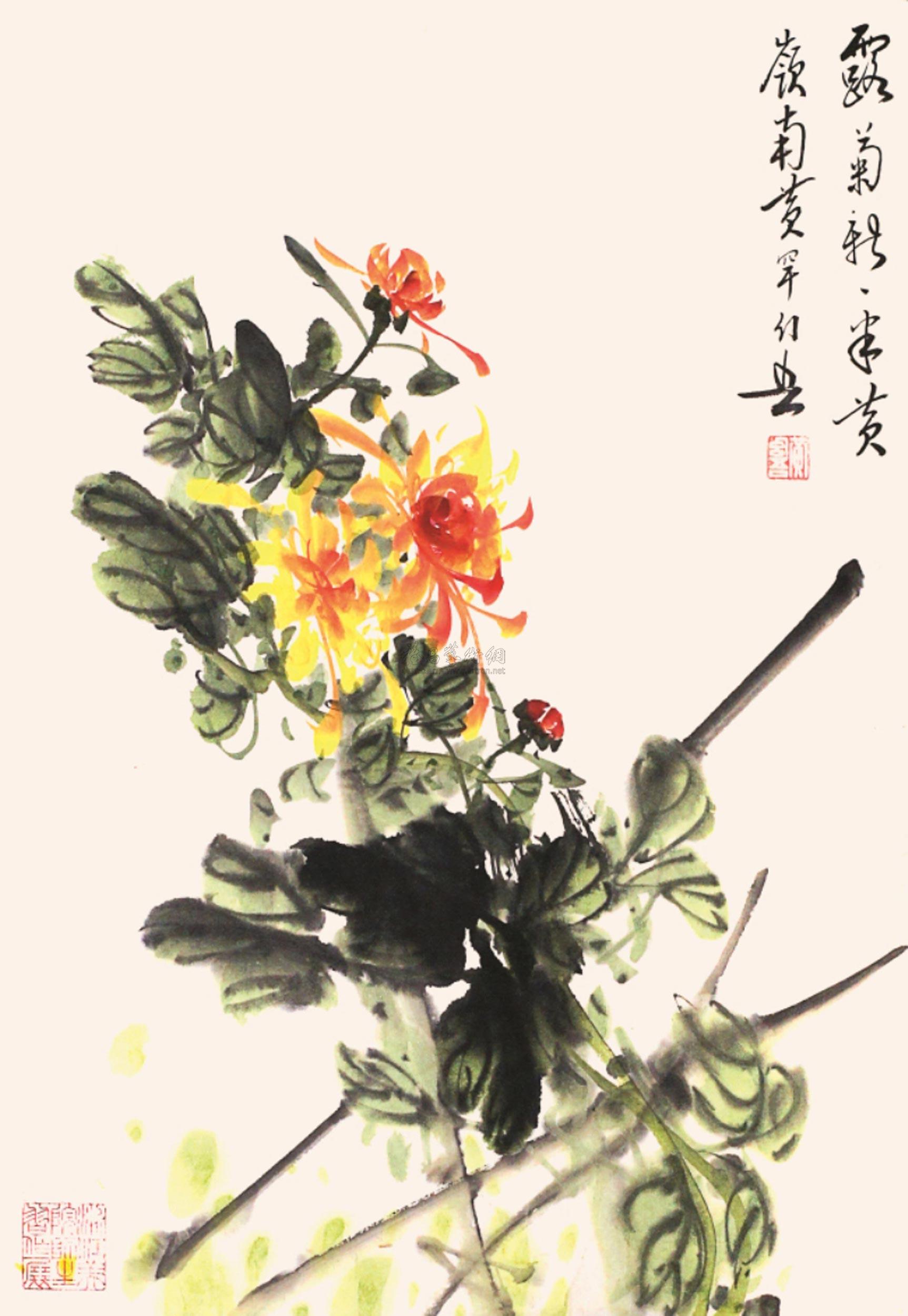 0300秋菊镜片纸本