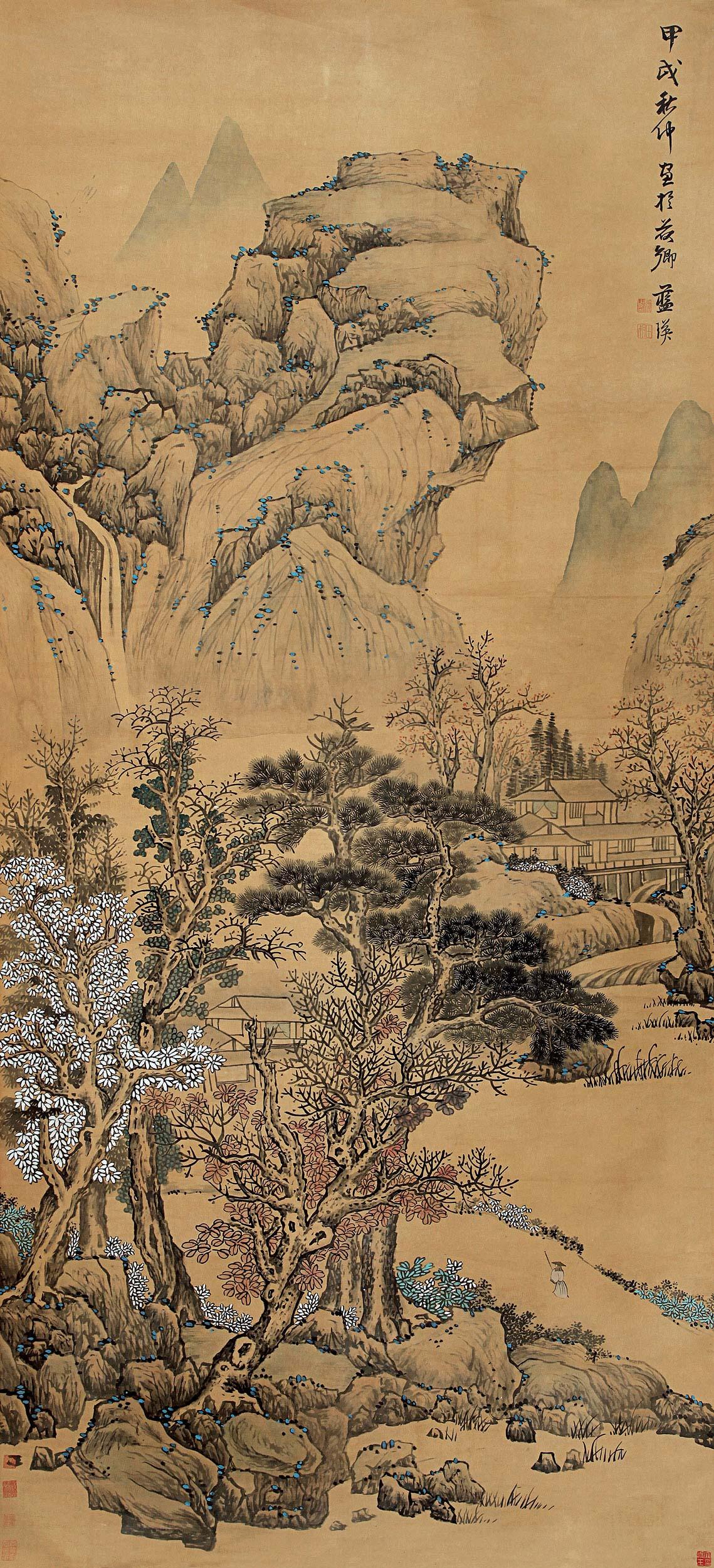 0991访友图立轴设色绢本