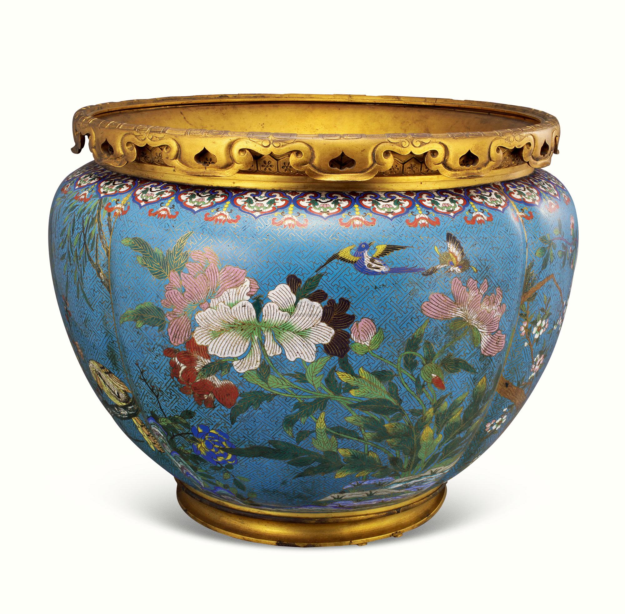 1761清掐丝珐琅花鸟瓜棱缸