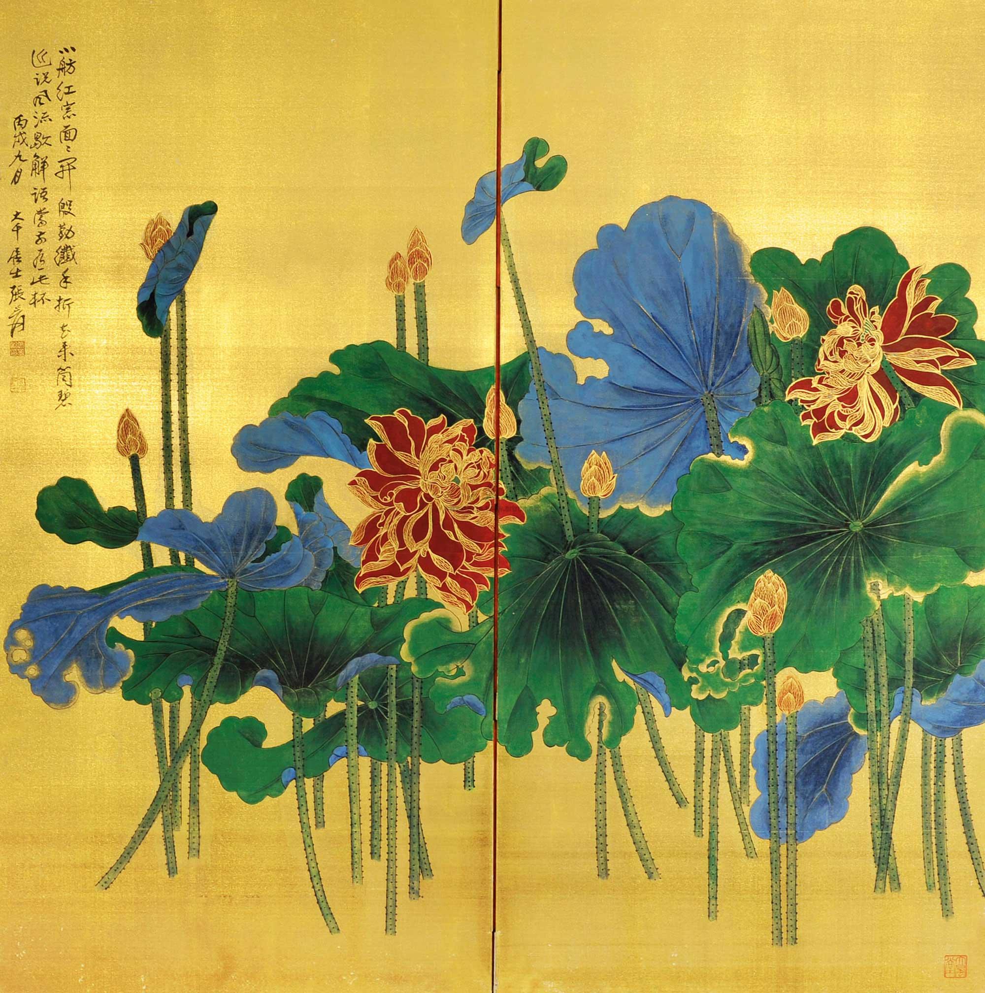 【荷花 屏风 泥金】拍卖品_图片_价格_鉴赏_绘画_雅昌艺术品拍卖网