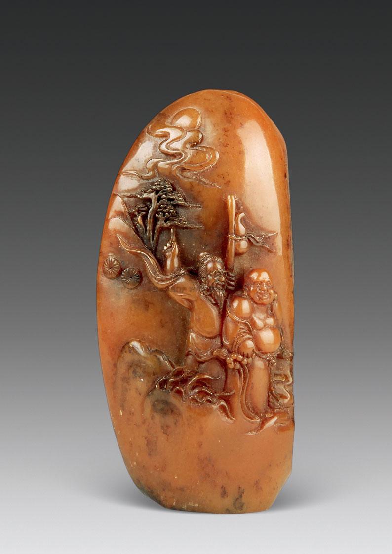 1034 清 寿山石高山冻人物摆件