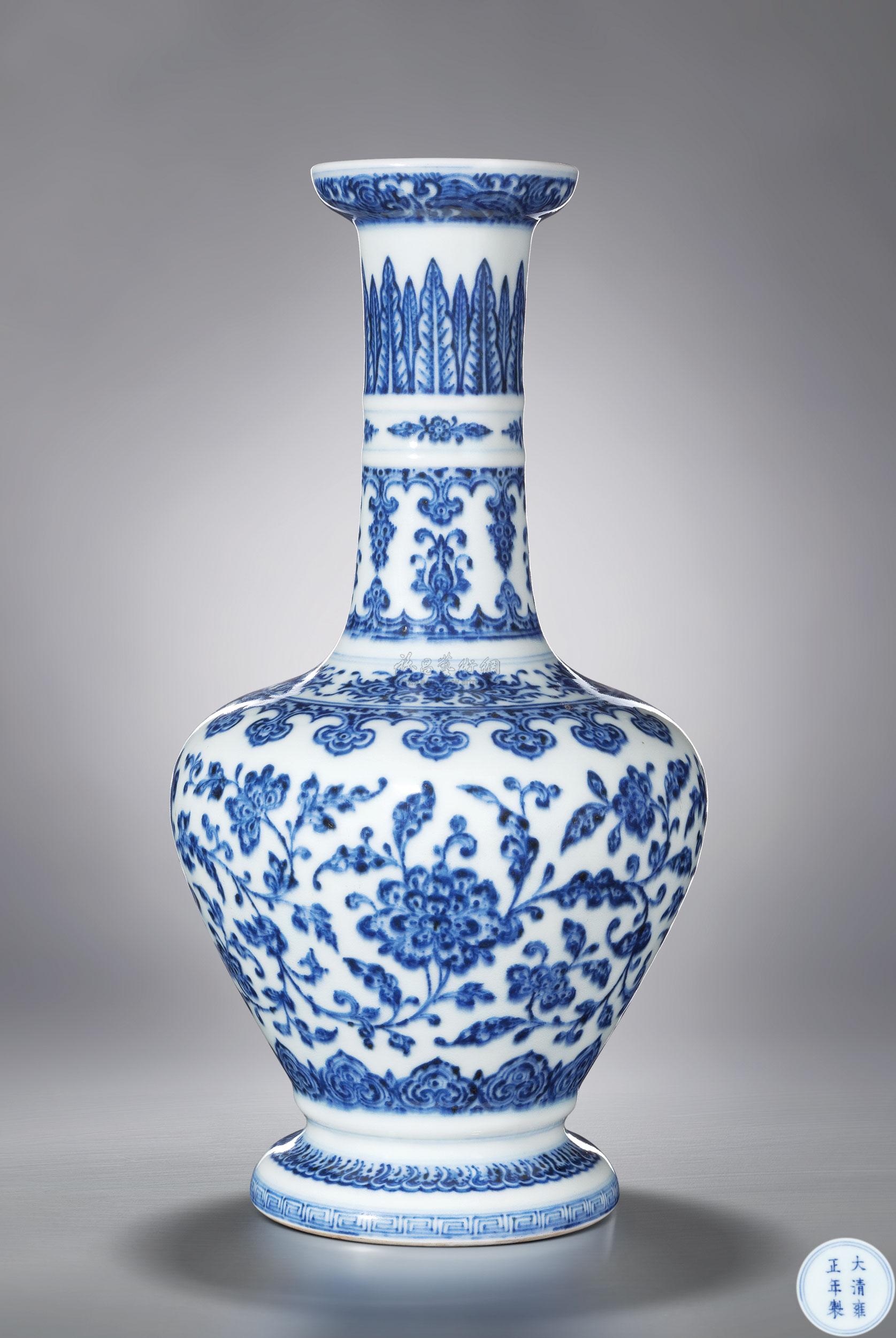 雍正 青花缠枝花卉纹塔式盘口瓶】拍卖品_图片_价格_鉴赏_清代青花