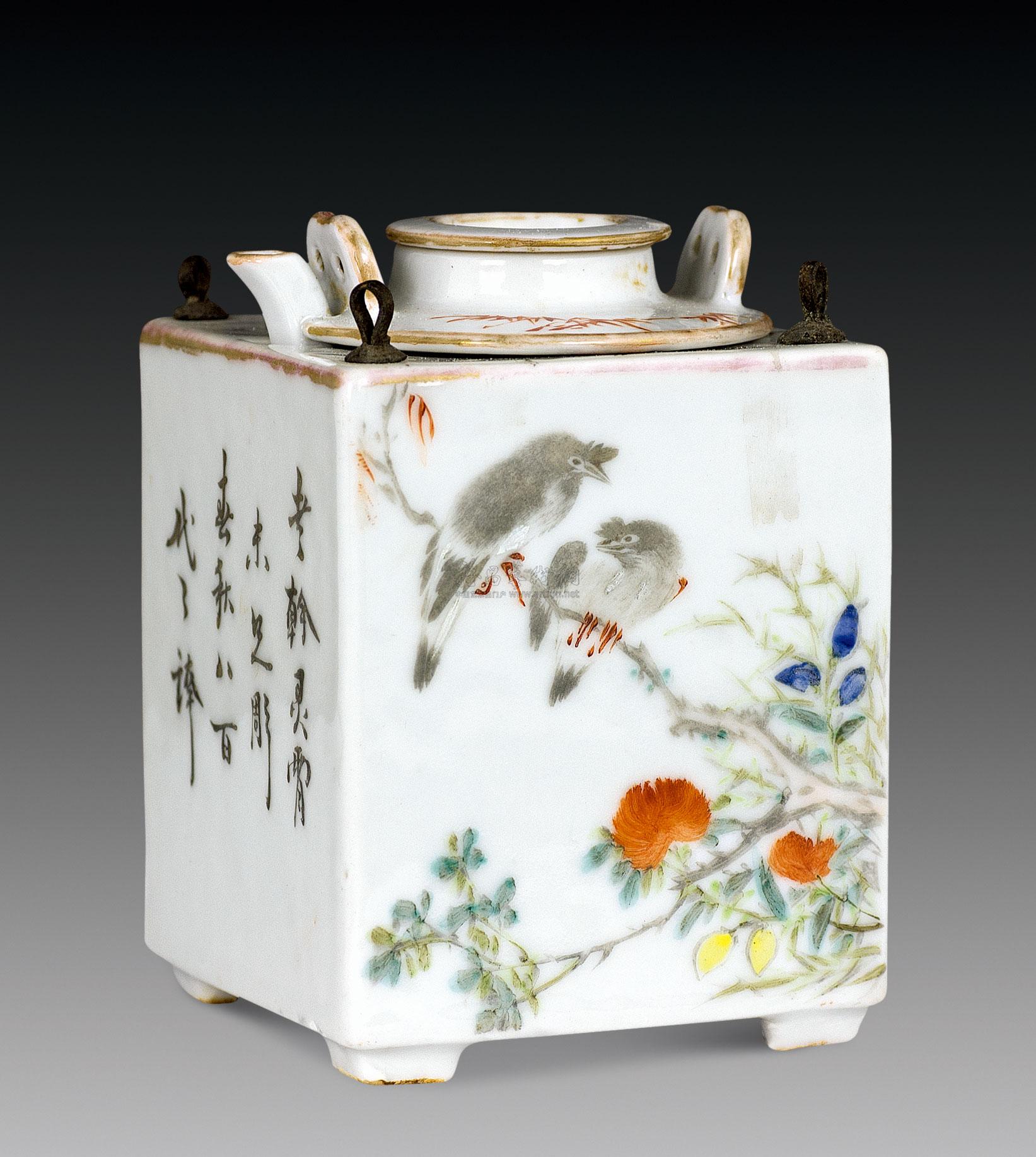 浅绛花鸟四方壶 清代 瓷】拍卖品_图片_价格_鉴赏_清代其它彩釉瓷器