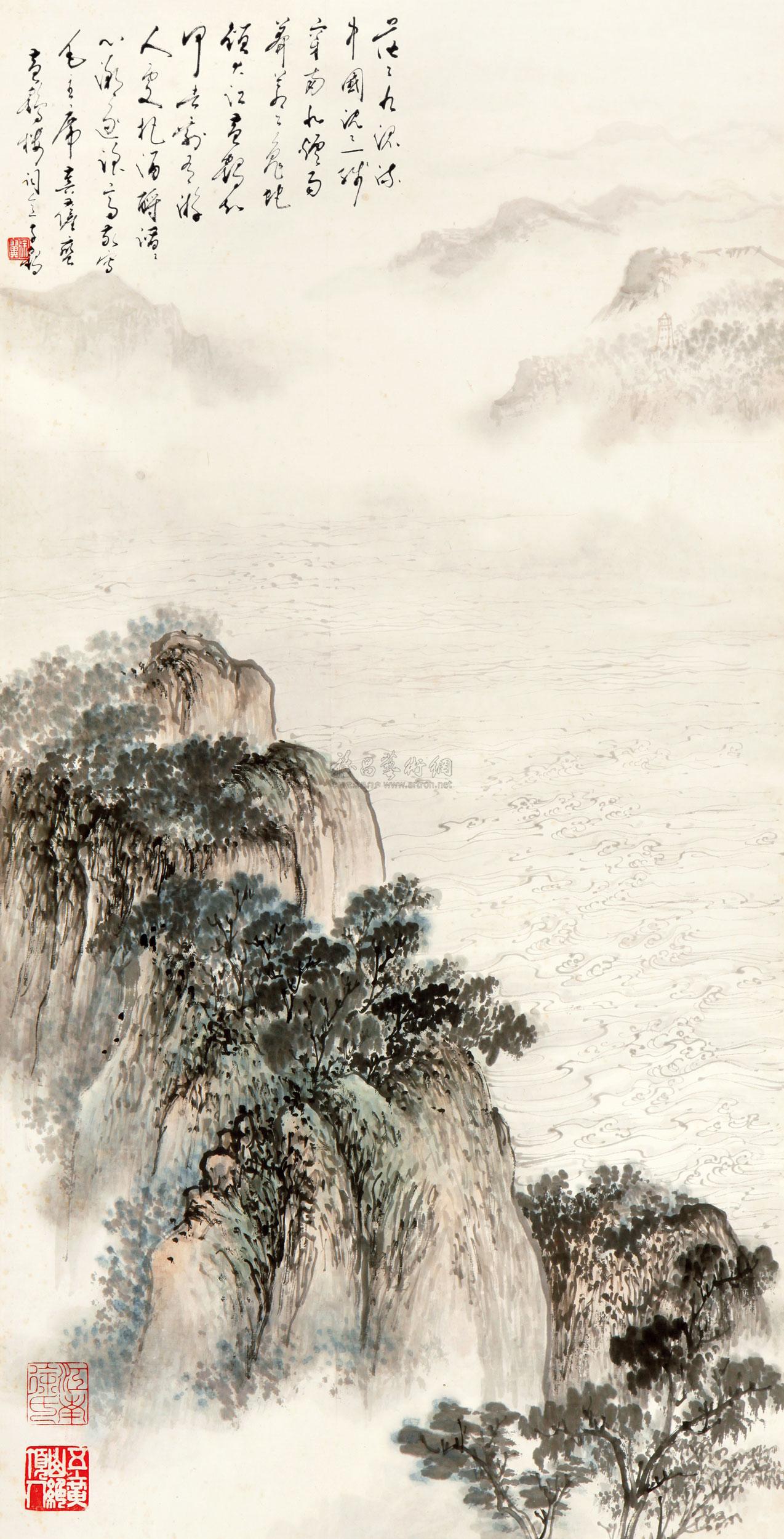 0364黄鹤楼词意立轴设色纸本