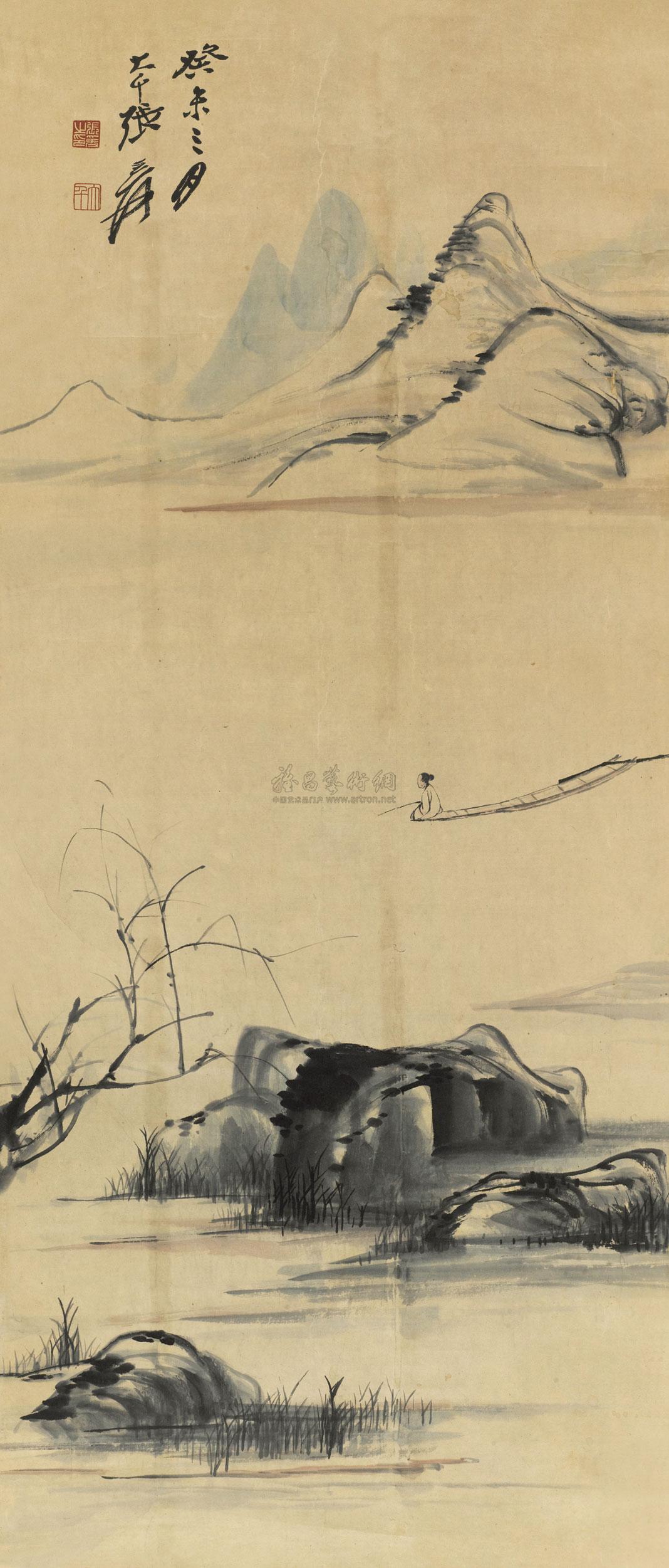 18721943年作寒江独钓镜心纸本