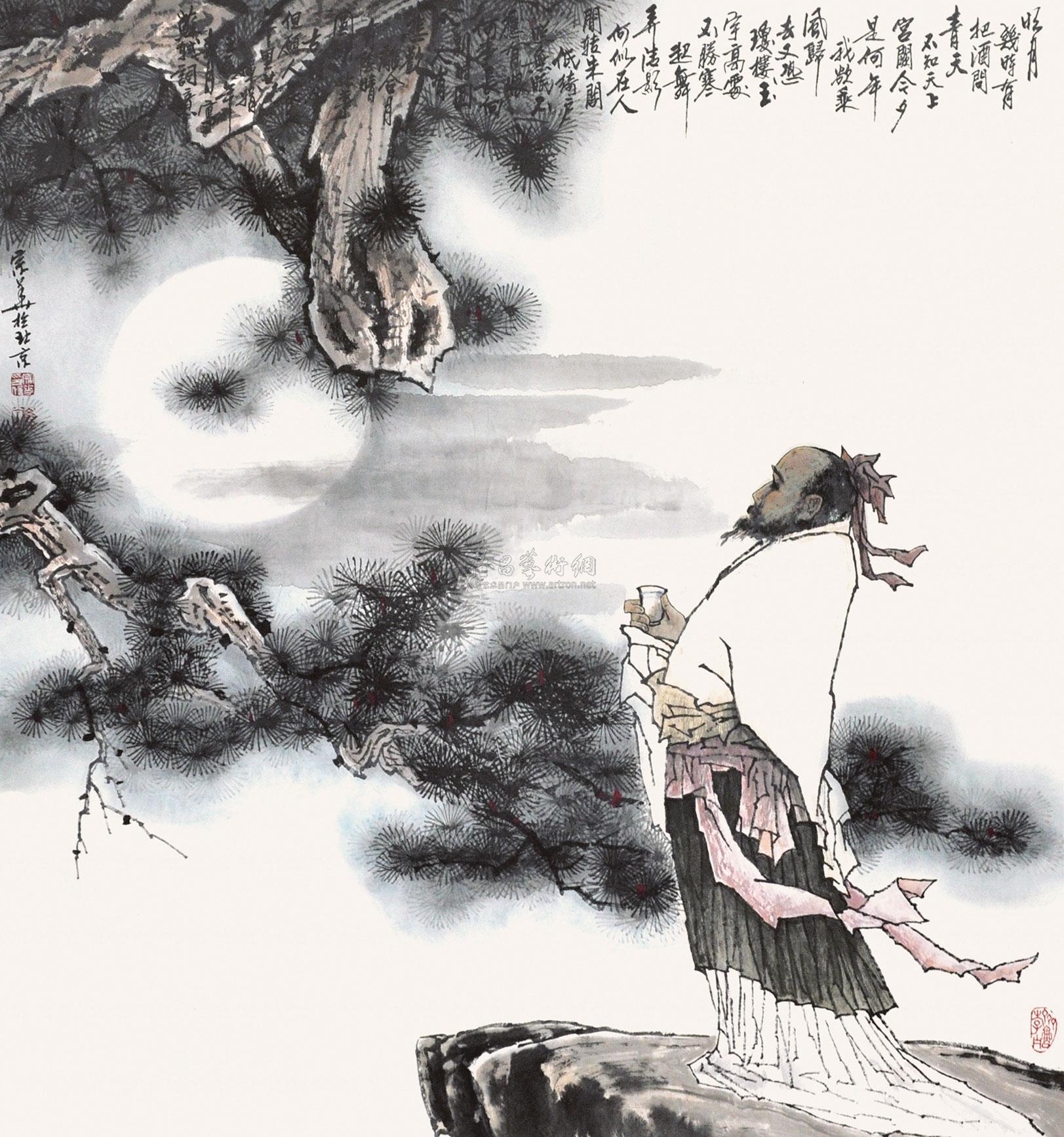 03792012年作苏轼词意千里共婵娟镜片设色纸本