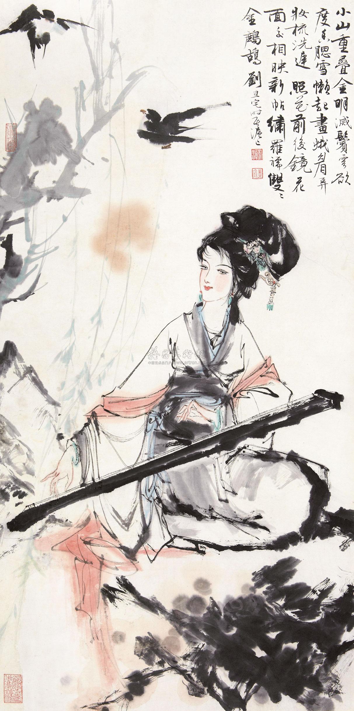 2311抚摇琴立轴纸本