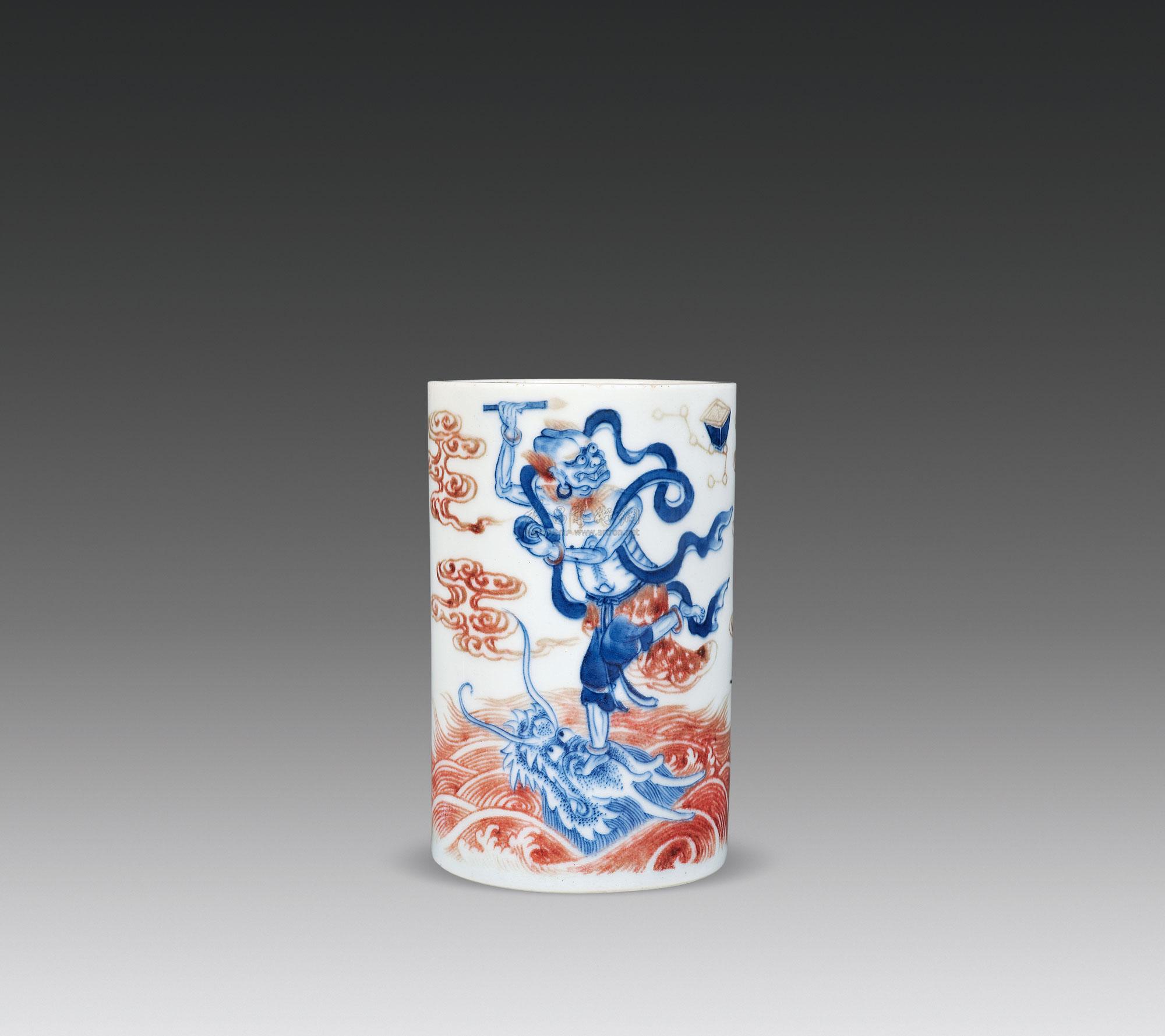 魁星点斗图笔筒】拍卖品_图片_价格_鉴赏_清代青花釉里红瓷器_雅昌