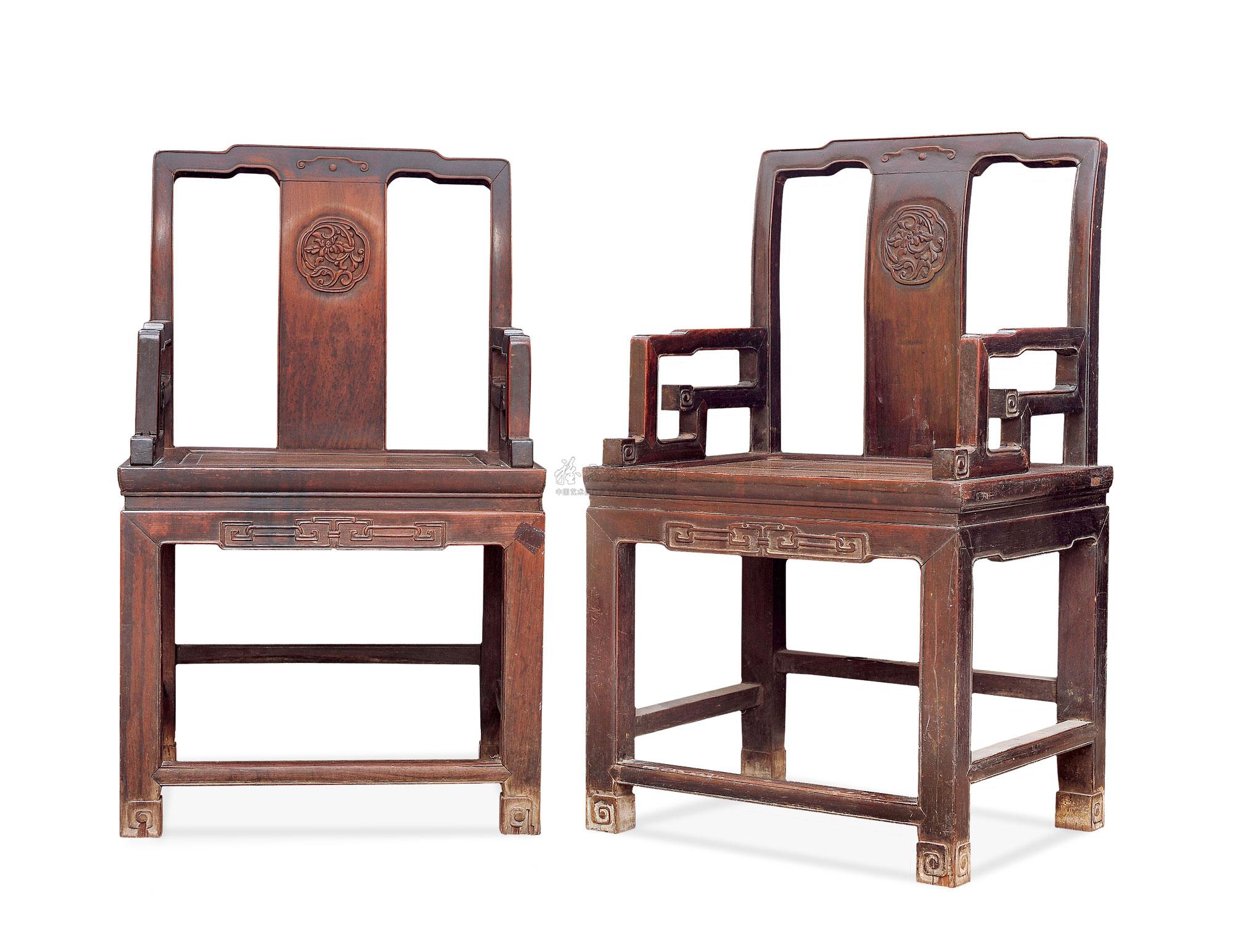 4951清晚期红木拐子纹扶手椅成对