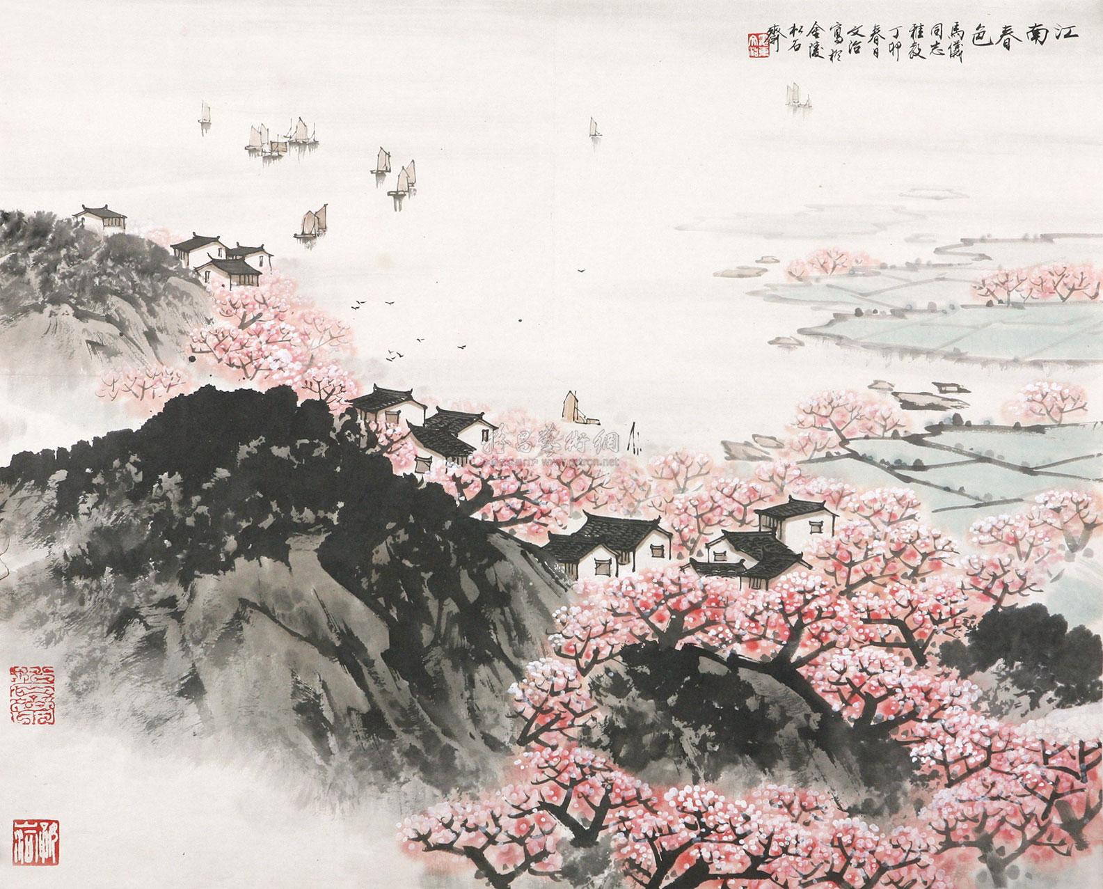 0295江南春色镜片带框纸本