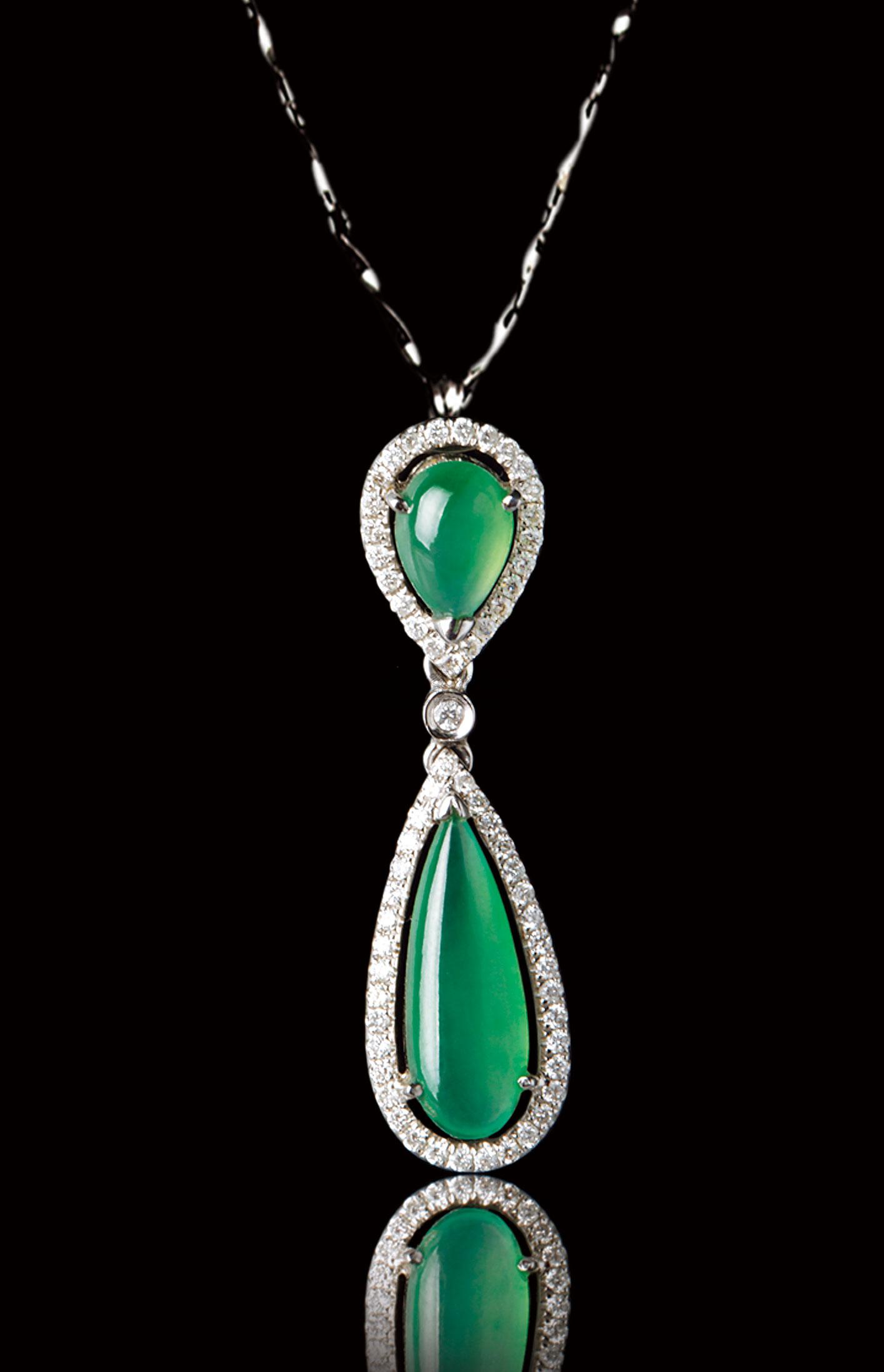 0006玻璃种湖水绿翡翠水滴坠