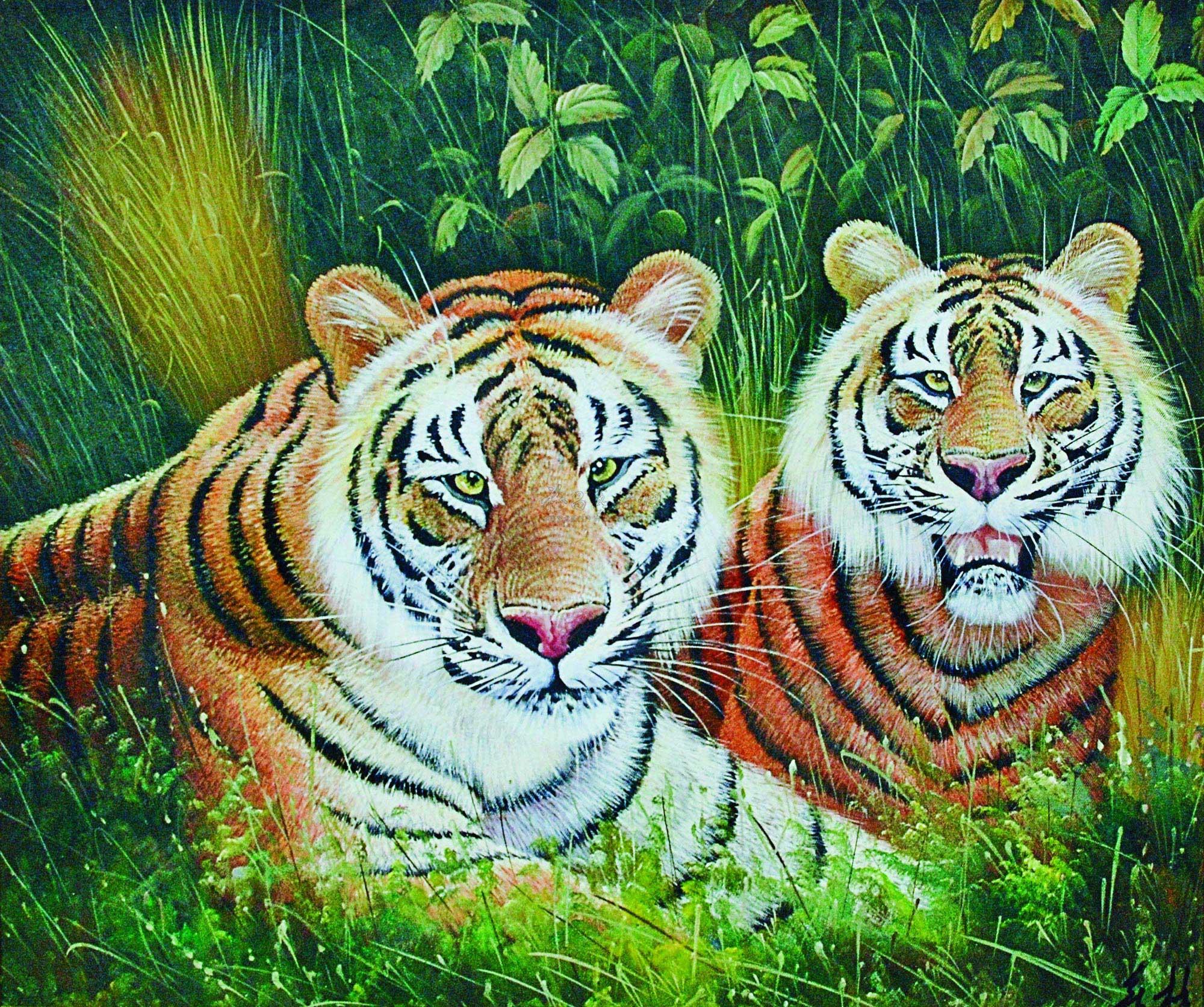 两只老虎国画图片