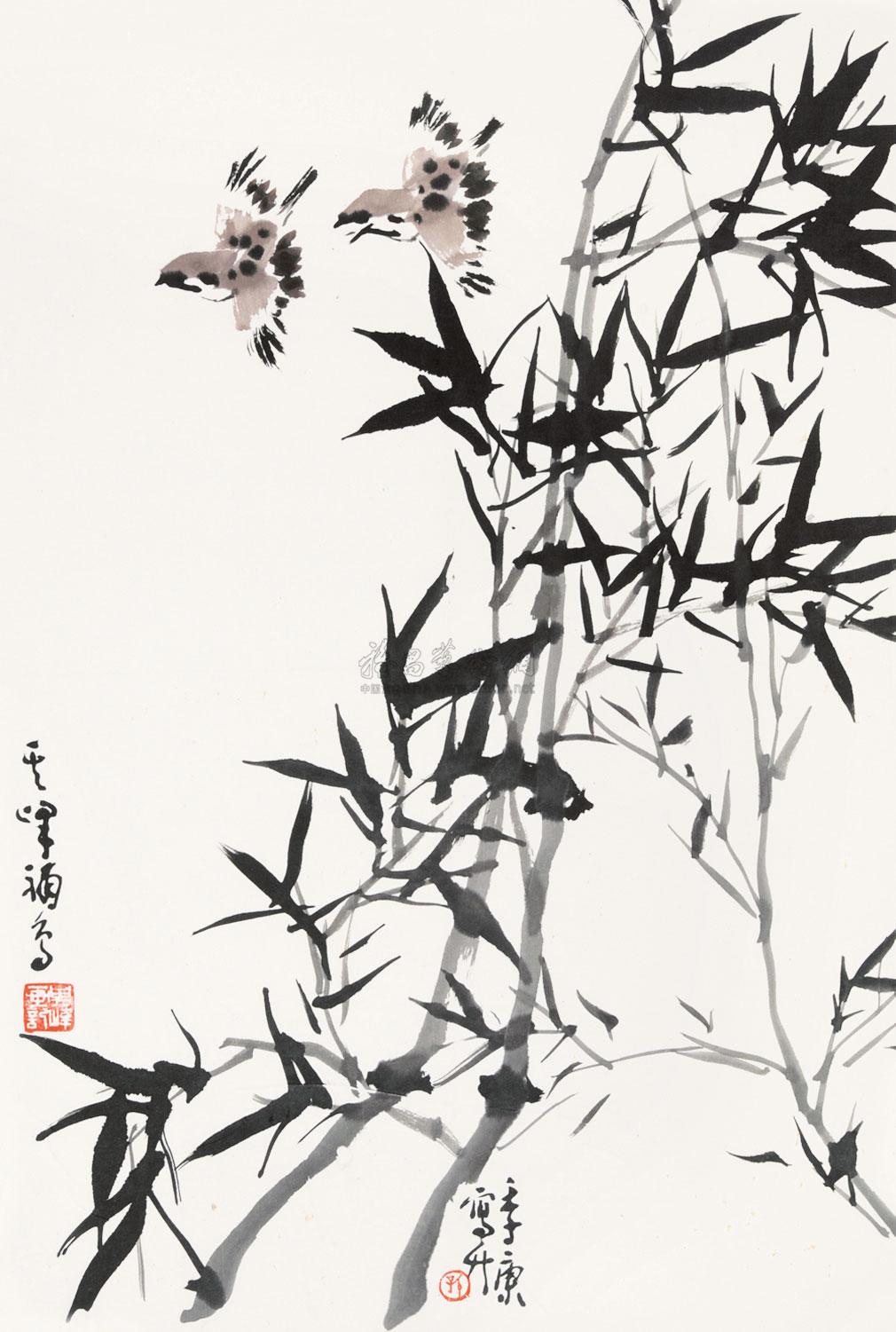 【竹子麻雀 立轴 设色纸本】拍卖品_图片_价格_鉴赏_绘画_雅昌艺术品