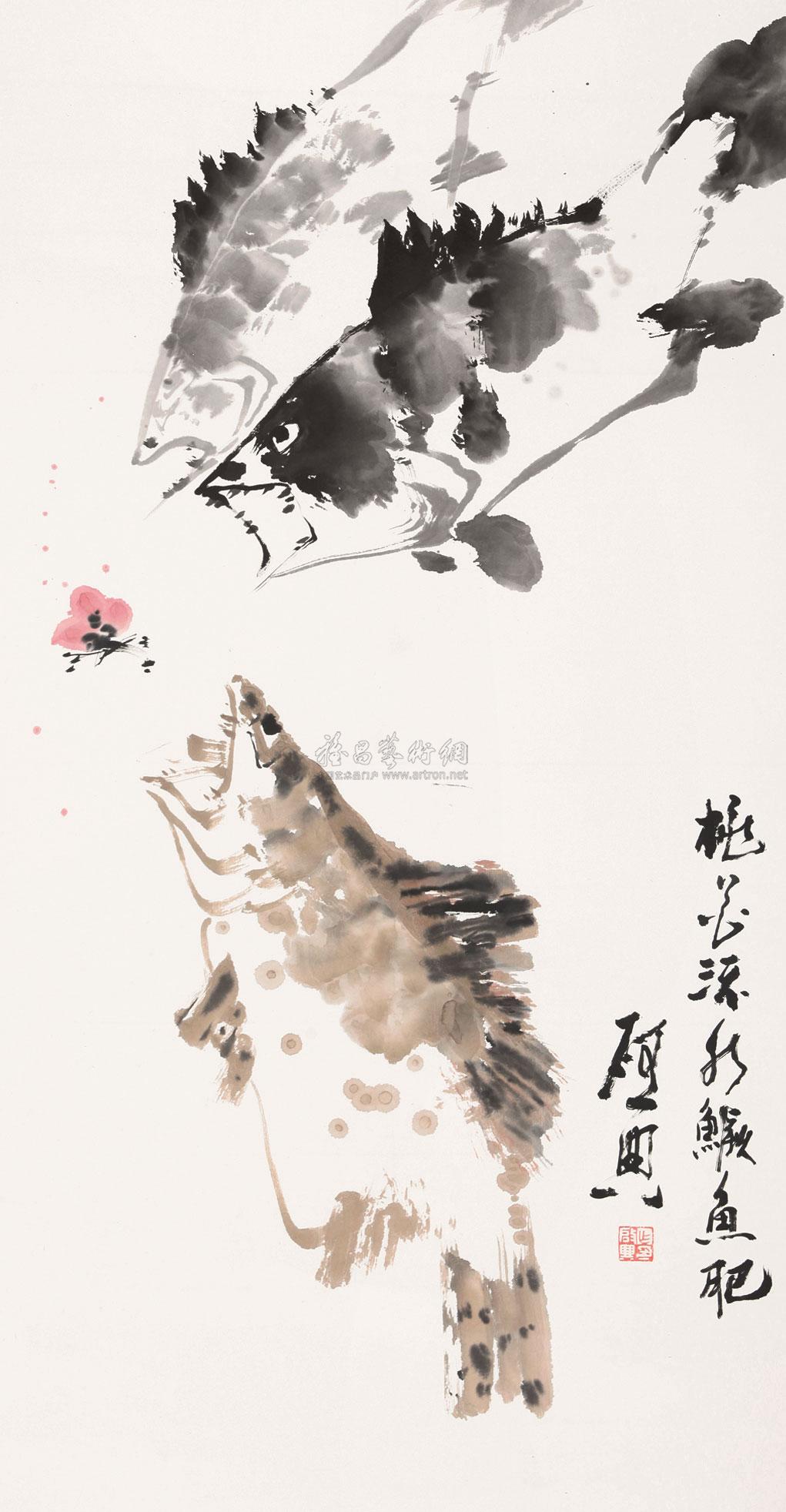 0318桃花鳜鱼立轴设色纸本