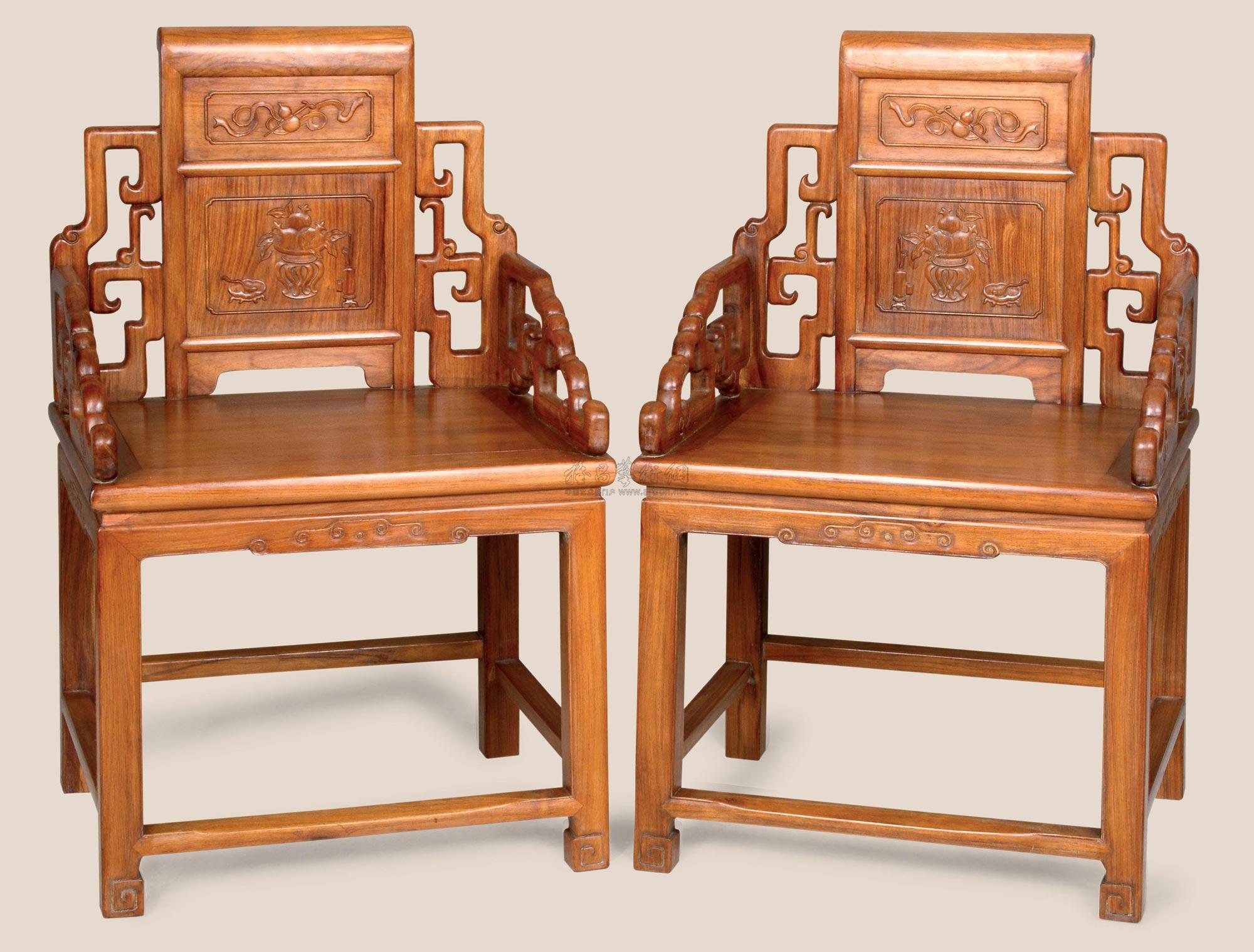 1772花梨雕花书卷椅两件