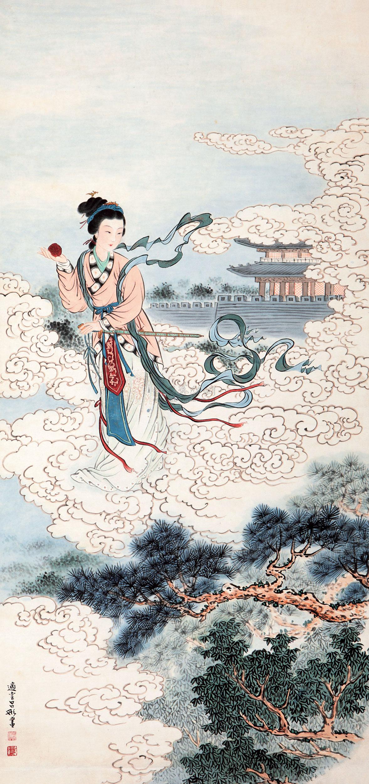 0832麻姑献寿图立轴设色纸本