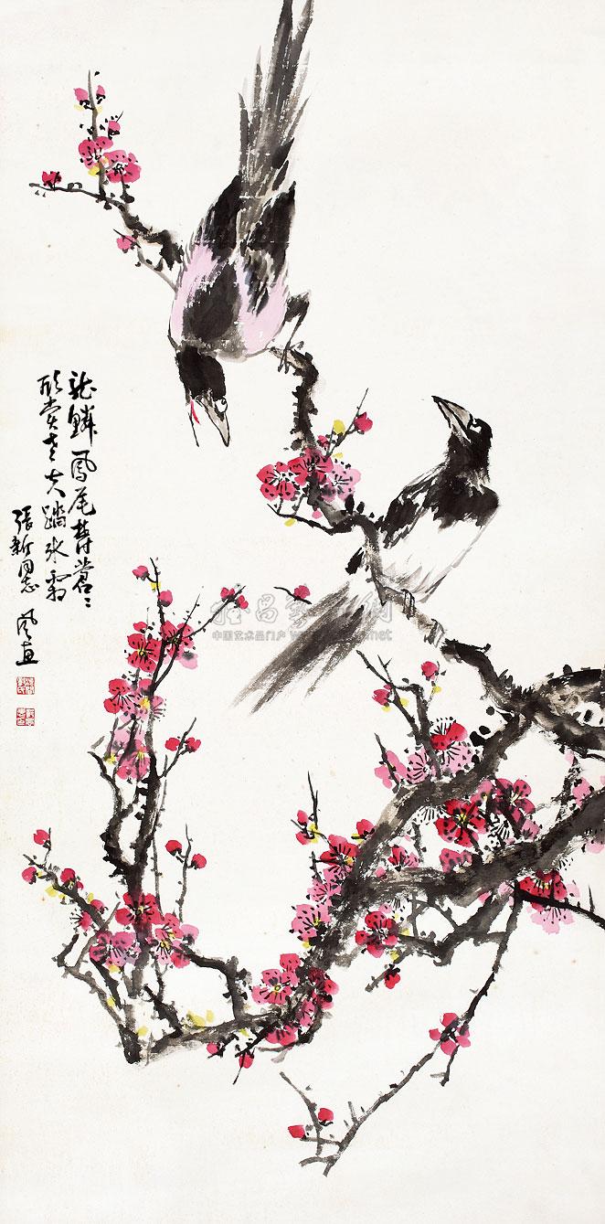 0222喜上眉梢立轴设色纸本