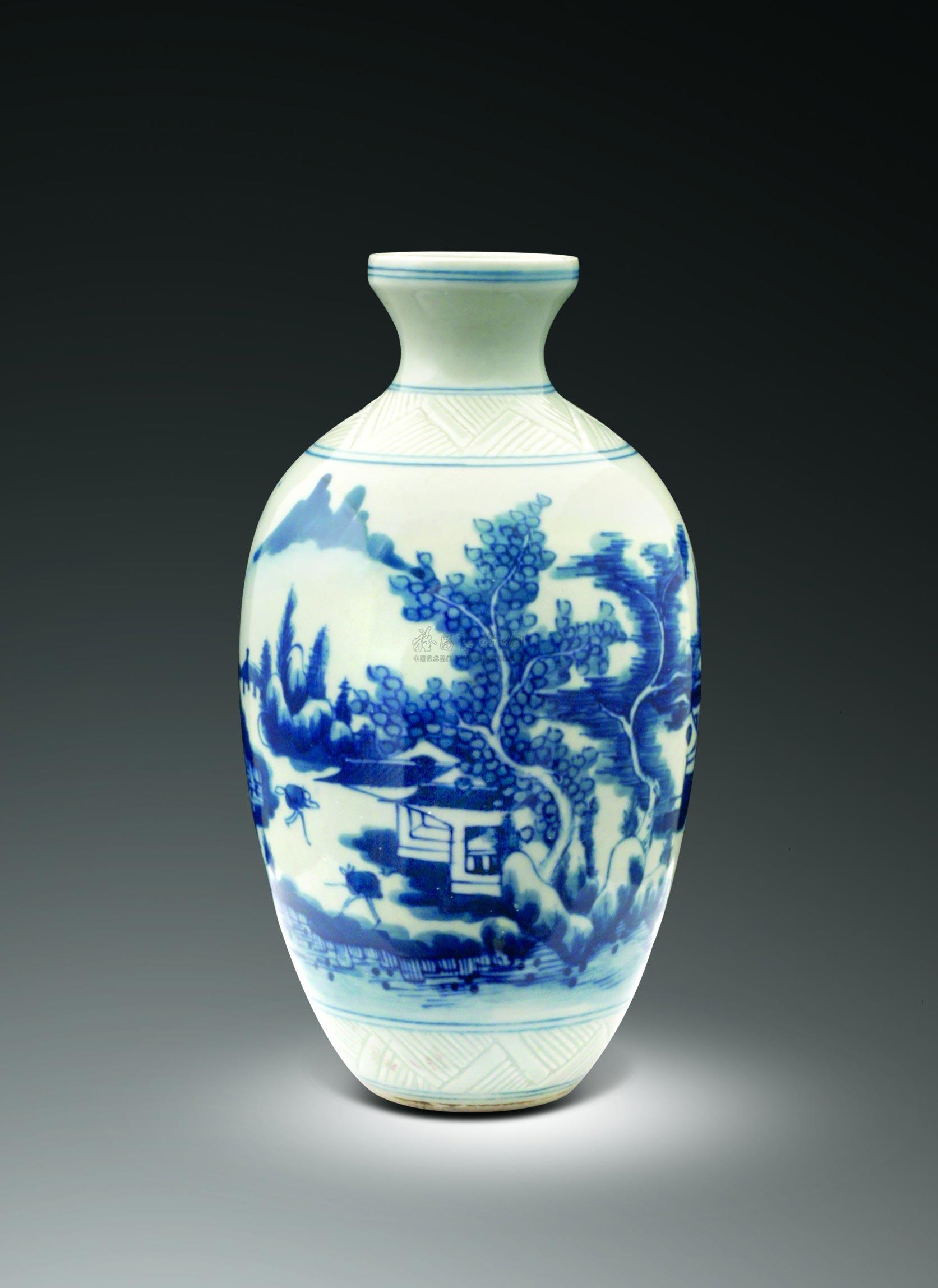 【明 崇祯 青花山水纹瓶】拍卖品_图片_价格_鉴赏_明代青花瓷器_雅昌