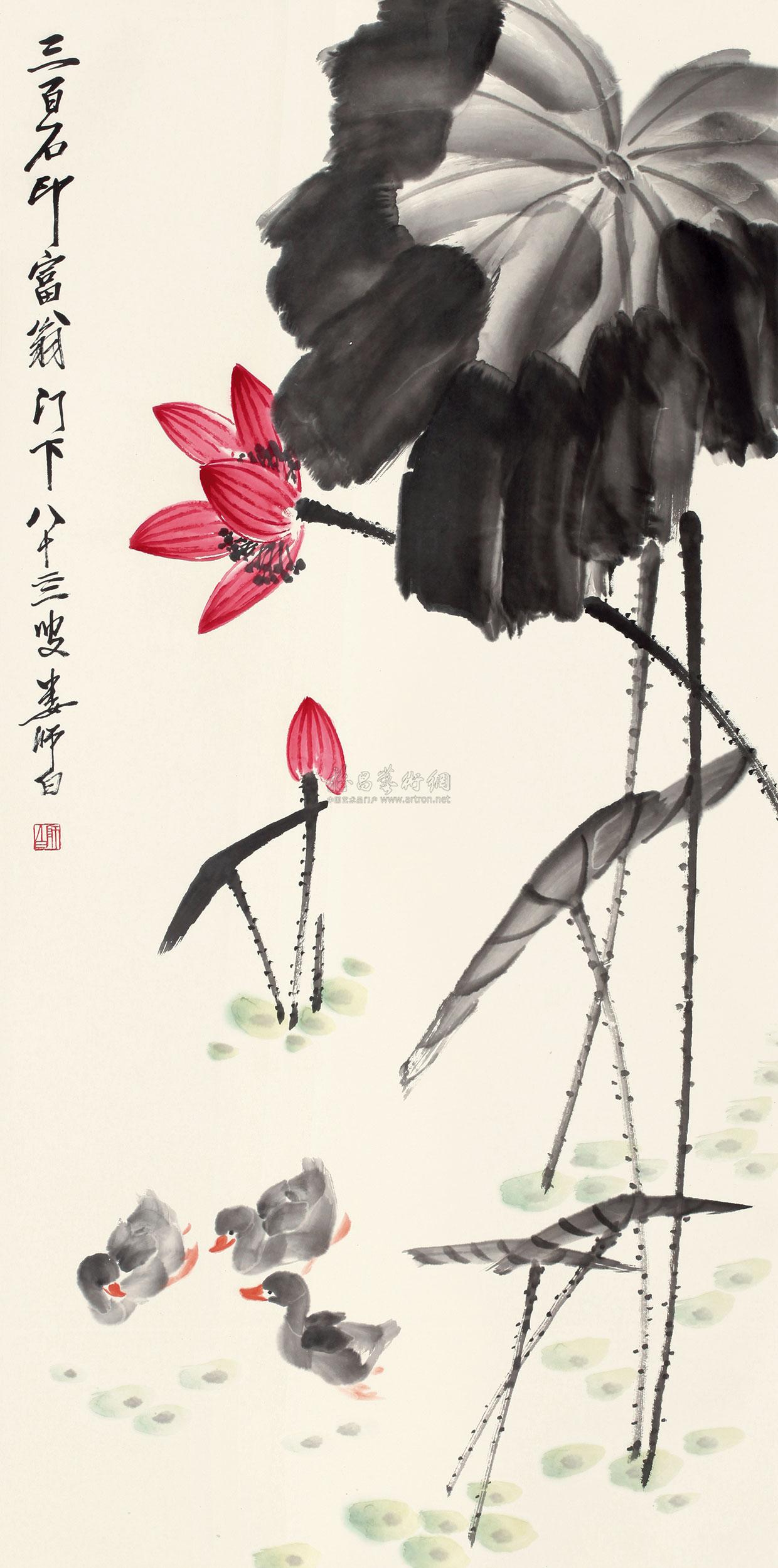 0251荷塘立轴纸本