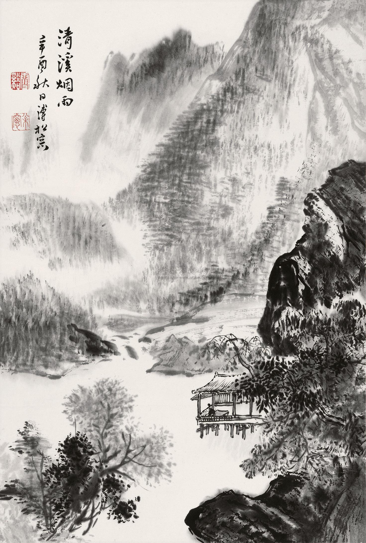 【1981年作 清溪烟雨 立轴 水墨纸本】拍卖品_图片_价格_鉴赏_绘画_雅昌艺术品拍卖网