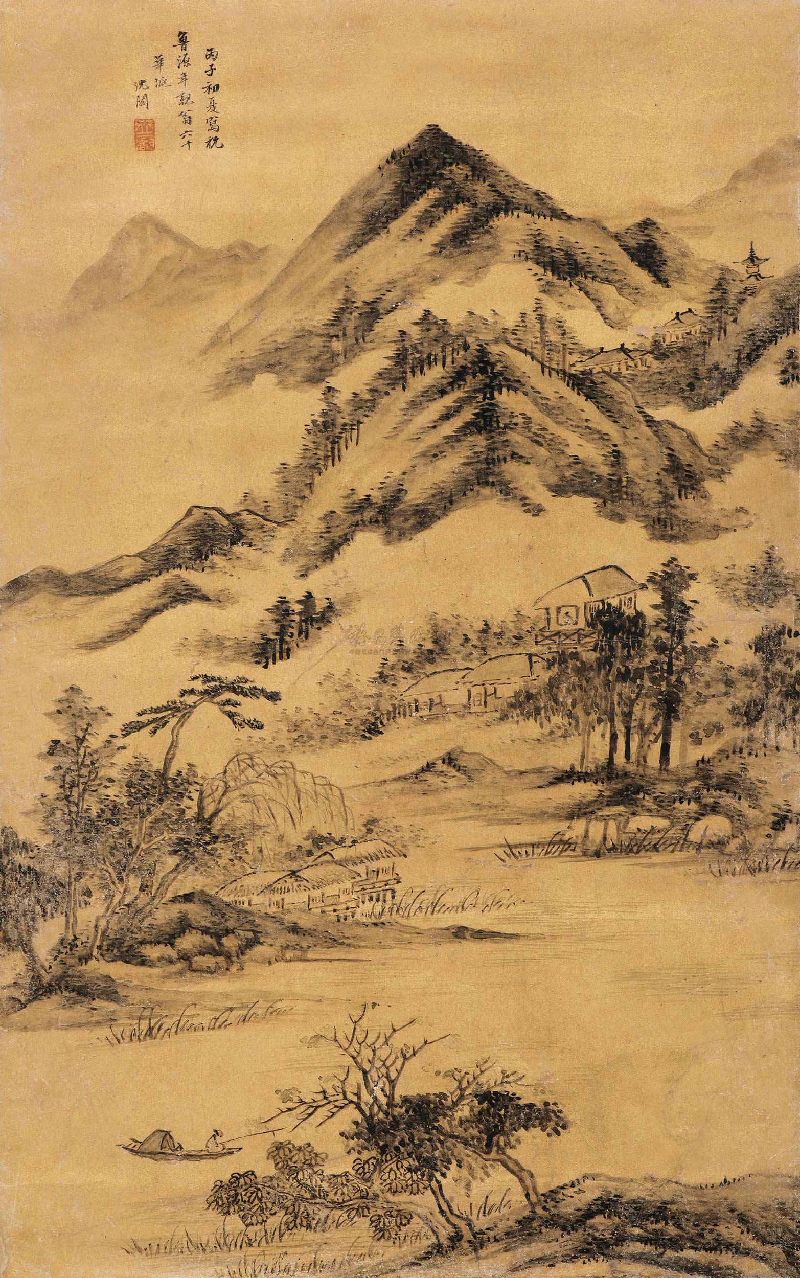 0156幽居图立轴设色笺本