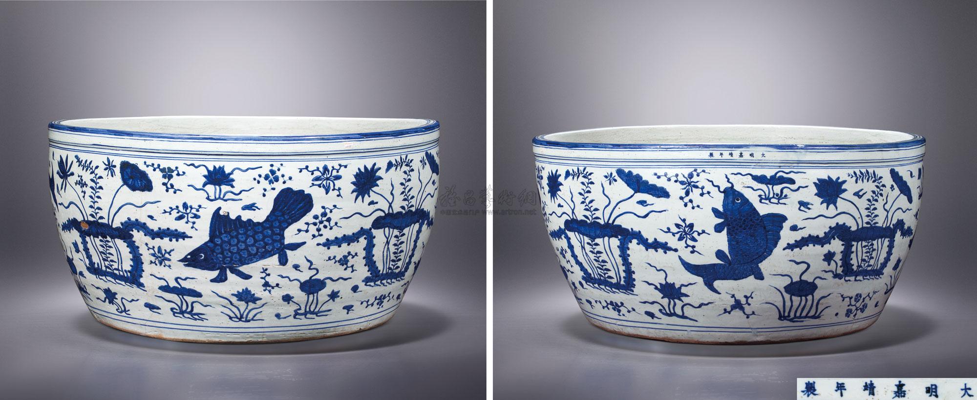 史上一番安い 中国 I14-2 青花魚藻文大皿 明朝 南部 工芸品