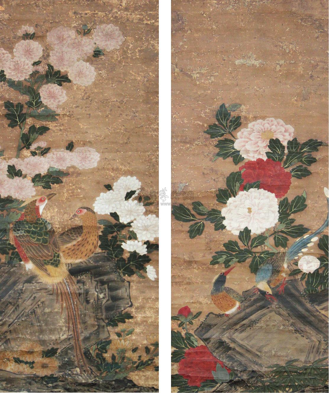 0034花鸟古画花鸟立轴设色纸本