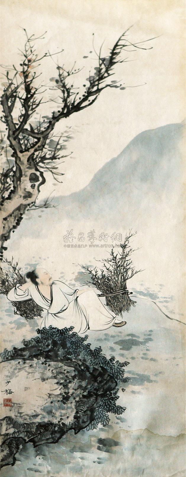 0356山谷樵夫镜框设色纸本